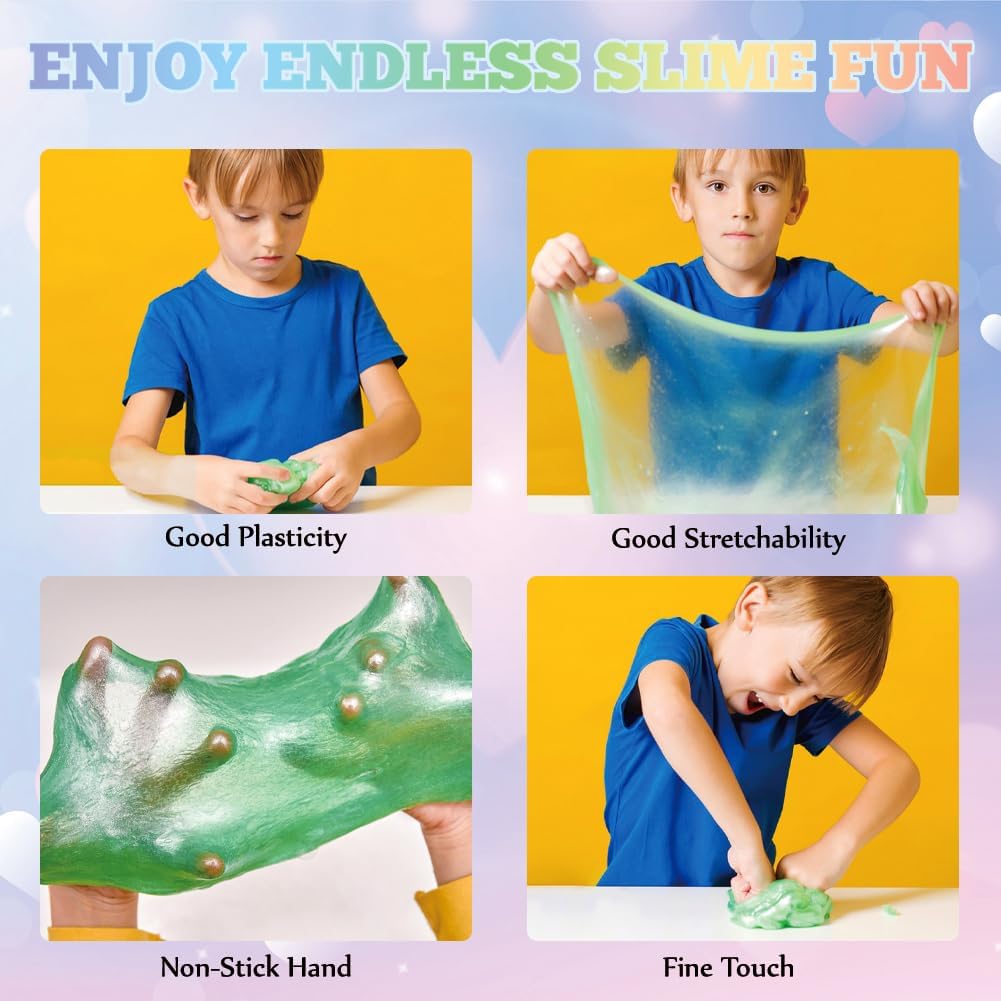 LUKBERA 28Pcs Galaxy Slime Set – Cute Animals Cards, Stress Relief Fidget Toys for Kids, Valentines Day & Party Favors