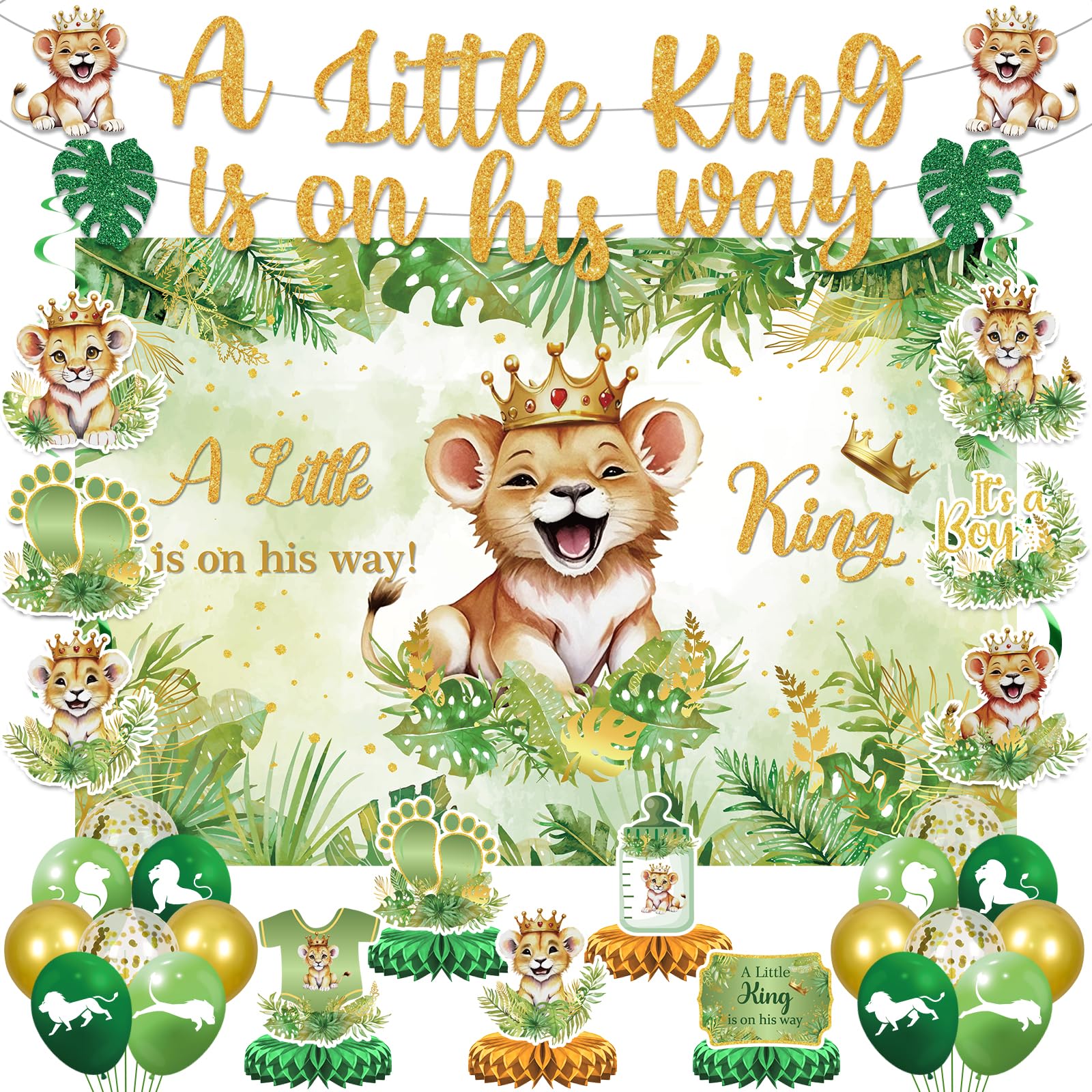 LUUFILx Lion Baby Shower Decorations – A Little King on His Way Banner & Safari Party Supplies