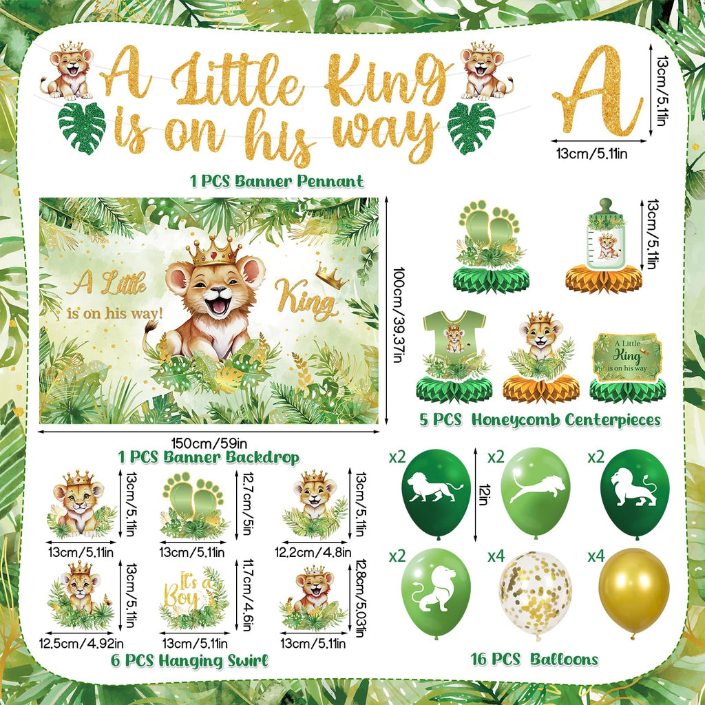 LUUFILx Lion Baby Shower Decorations – A Little King on His Way Banner & Safari Party Supplies
