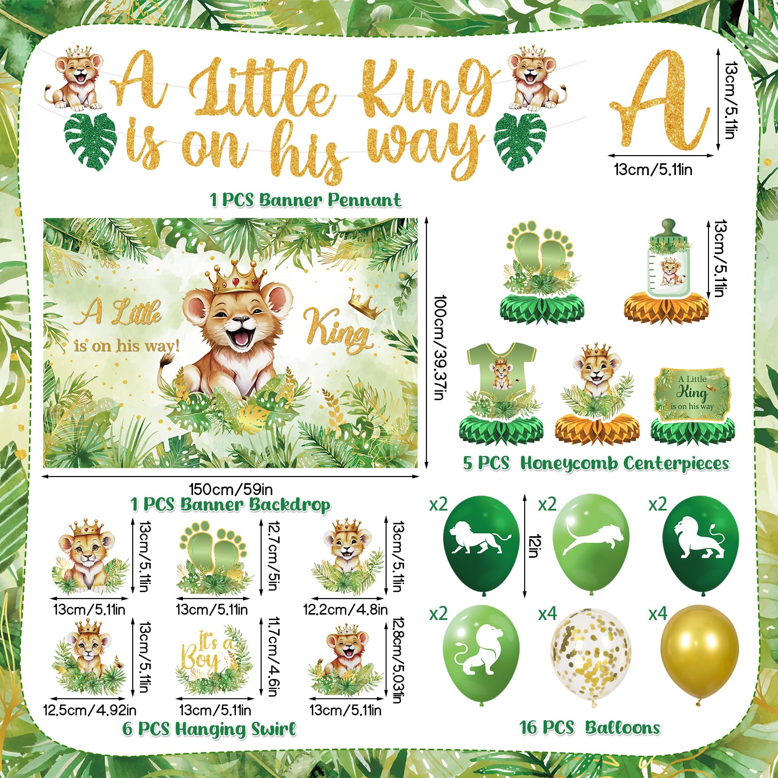LUUFILx Lion Baby Shower Decorations – A Little King on His Way Banner & Safari Party Supplies