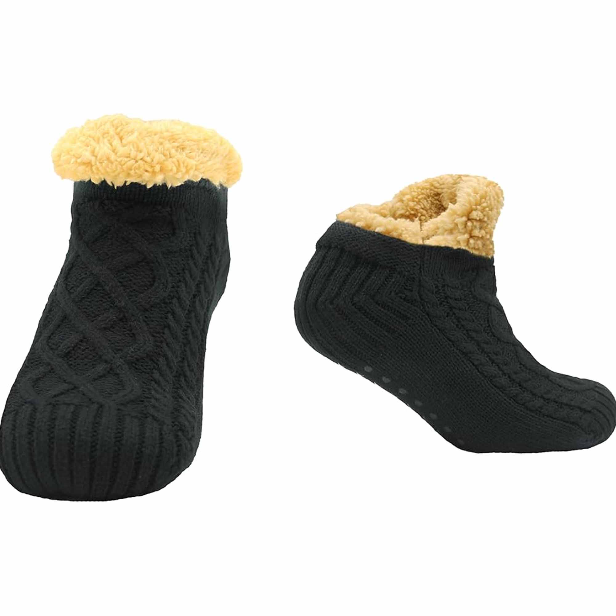 Sock Stack Slipper Socks Sherpa Lined Warm Nordic Fair Isle Non Slip Indoor Winter House Shoes Black Navy Grey UK 4 To 7 8 To 12
