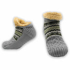 Sock Stack Slipper Socks Sherpa Lined Warm Nordic Fair Isle Non Slip Indoor Winter House Shoes Black Navy Grey UK 4 To 7 8 To 12