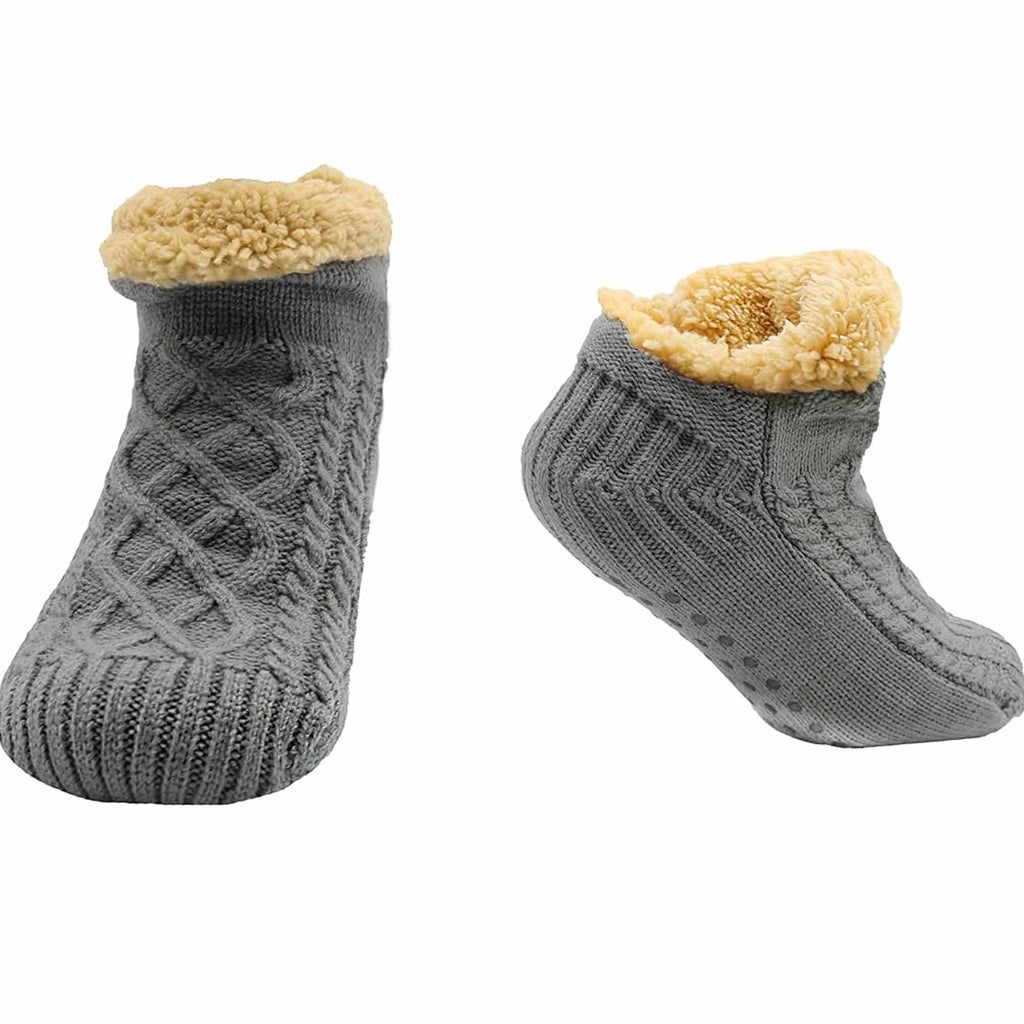Sock Stack Slipper Socks Sherpa Lined Warm Nordic Fair Isle Non Slip Indoor Winter House Shoes Black Navy Grey UK 4 To 7 8 To 12