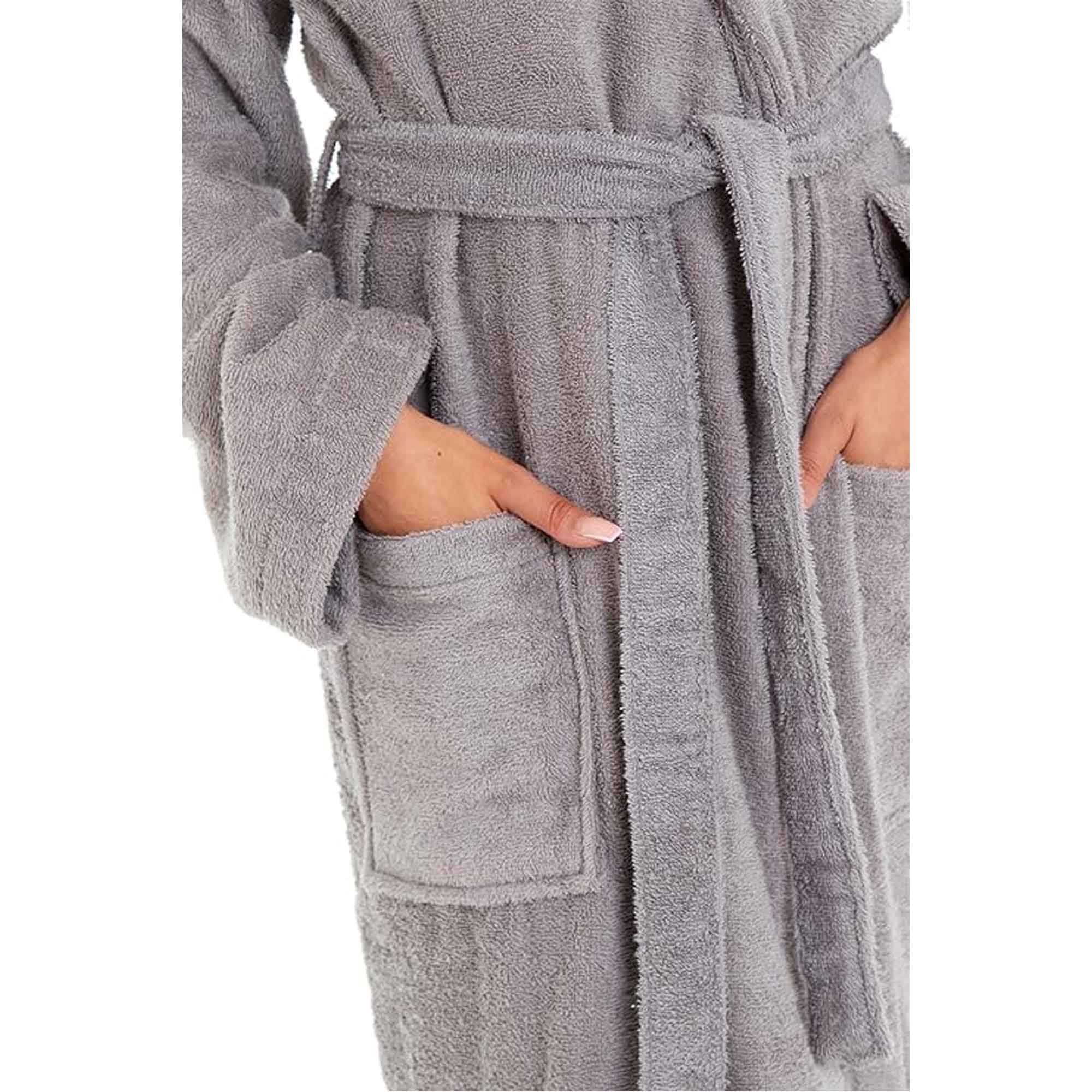 Daisy Dreamer Women Bamboo Hooded Dressing Gown Towelling Robe Ultra Absorbent Grey Cotton Rich Easy-Care Bath Robe