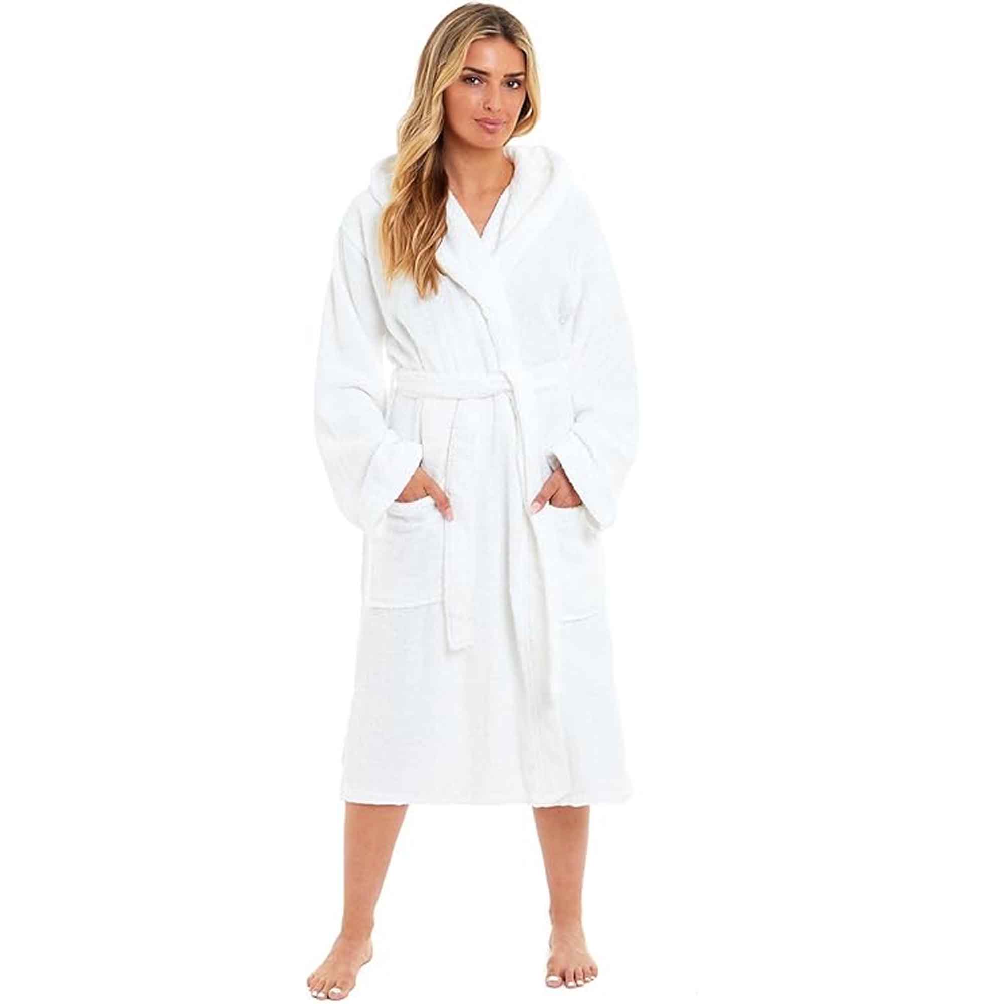 Daisy Dreamer Women Bamboo Hooded Dressing Gown Towelling Robe Ultra Absorbent Grey Cotton Rich Easy-Care Bath Robe