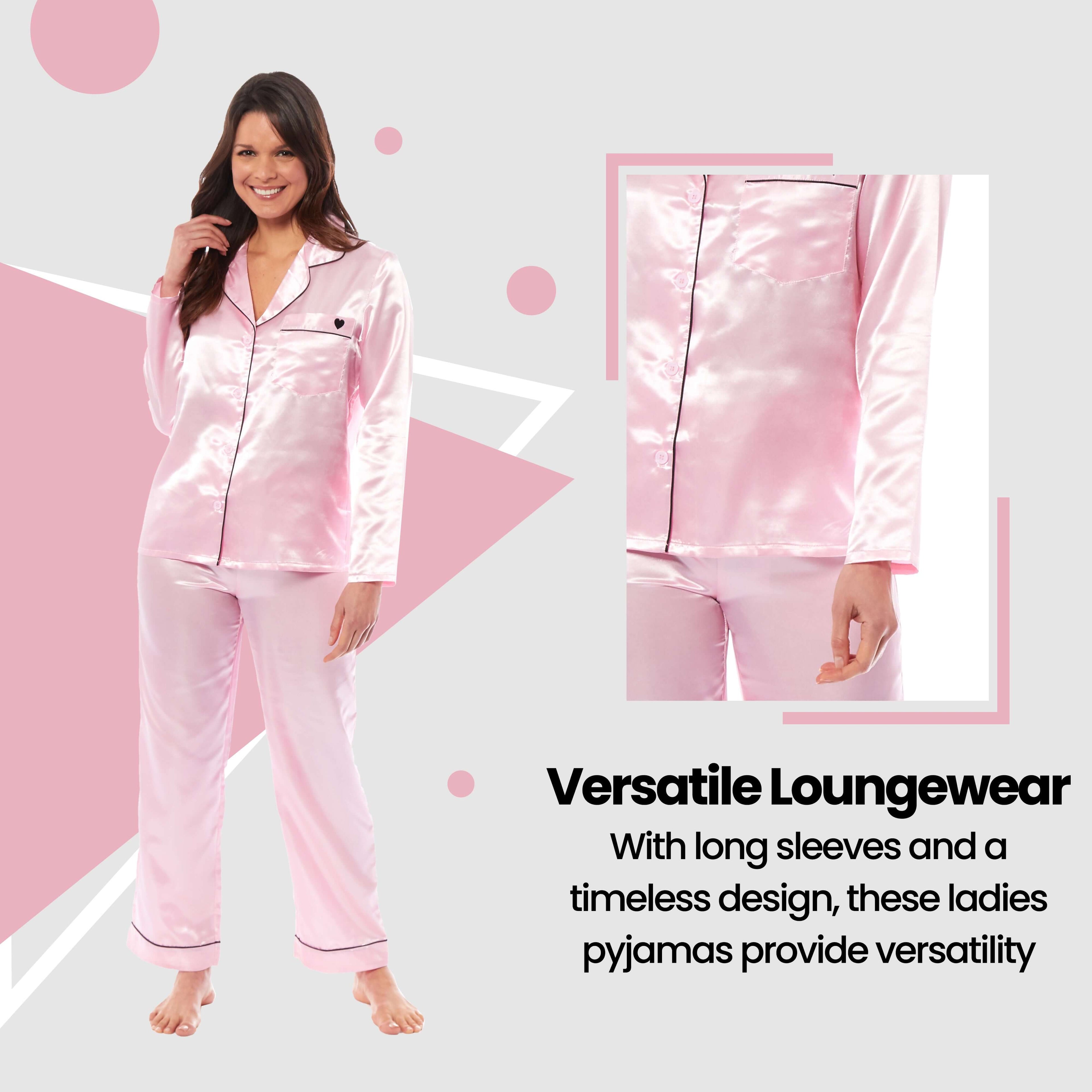 Daisy Dreamer Womens Satin Silk Pyjama Set Long Sleeve Dress Shirt Collar Loose Fit Pants