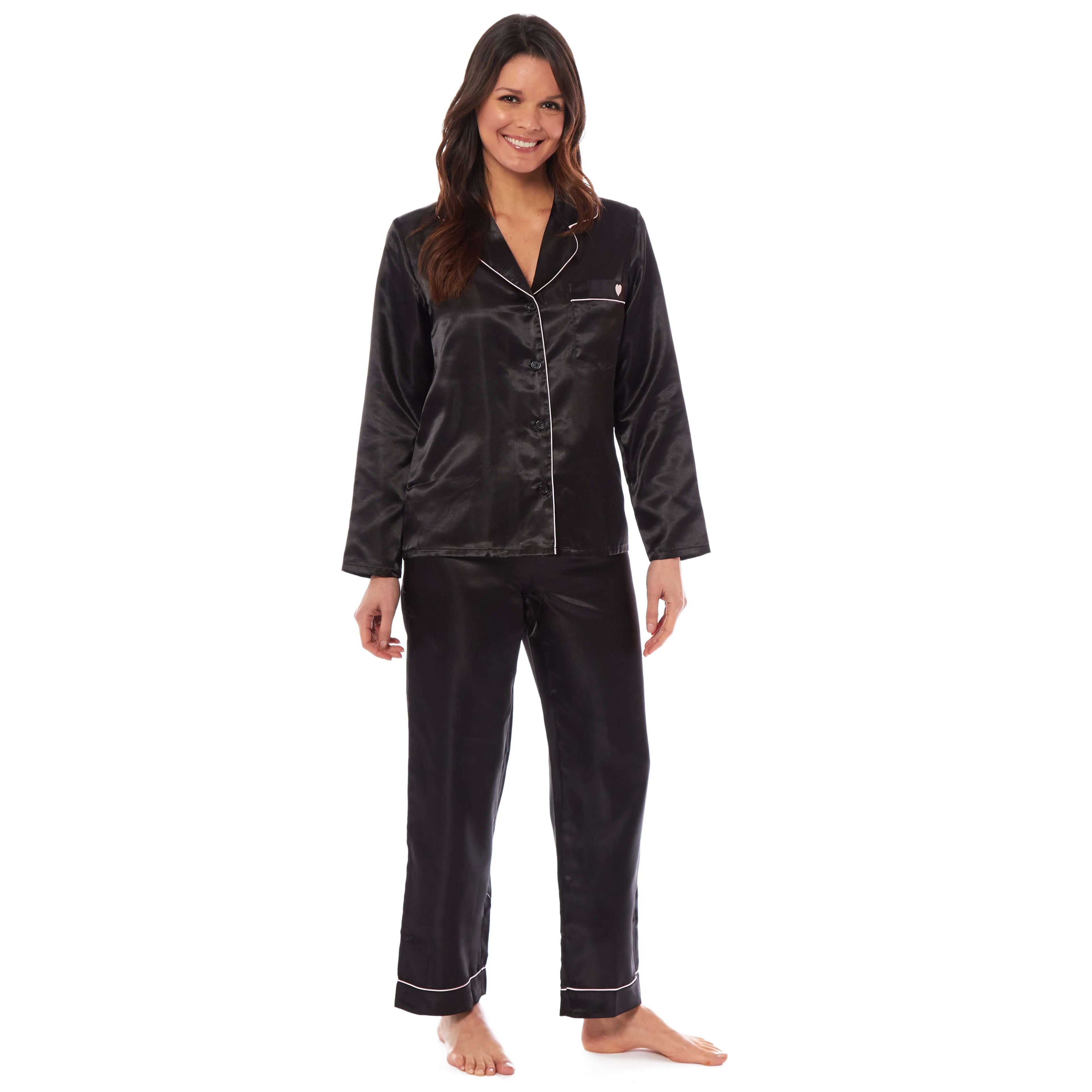Daisy Dreamer Womens Satin Silk Pyjama Set Long Sleeve Dress Shirt Collar Loose Fit Pants