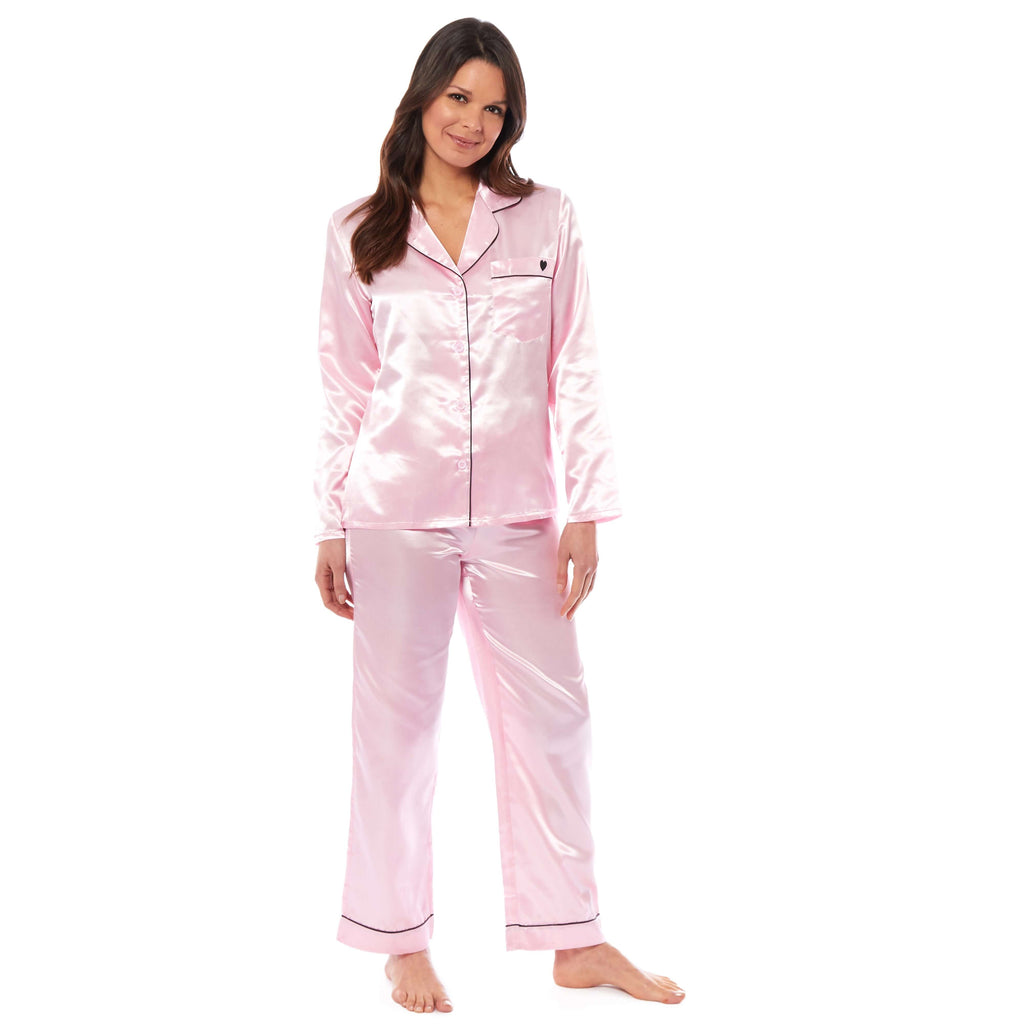 Daisy Dreamer Womens Satin Silk Pyjama Set Long Sleeve Dress Shirt Collar Loose Fit Pants