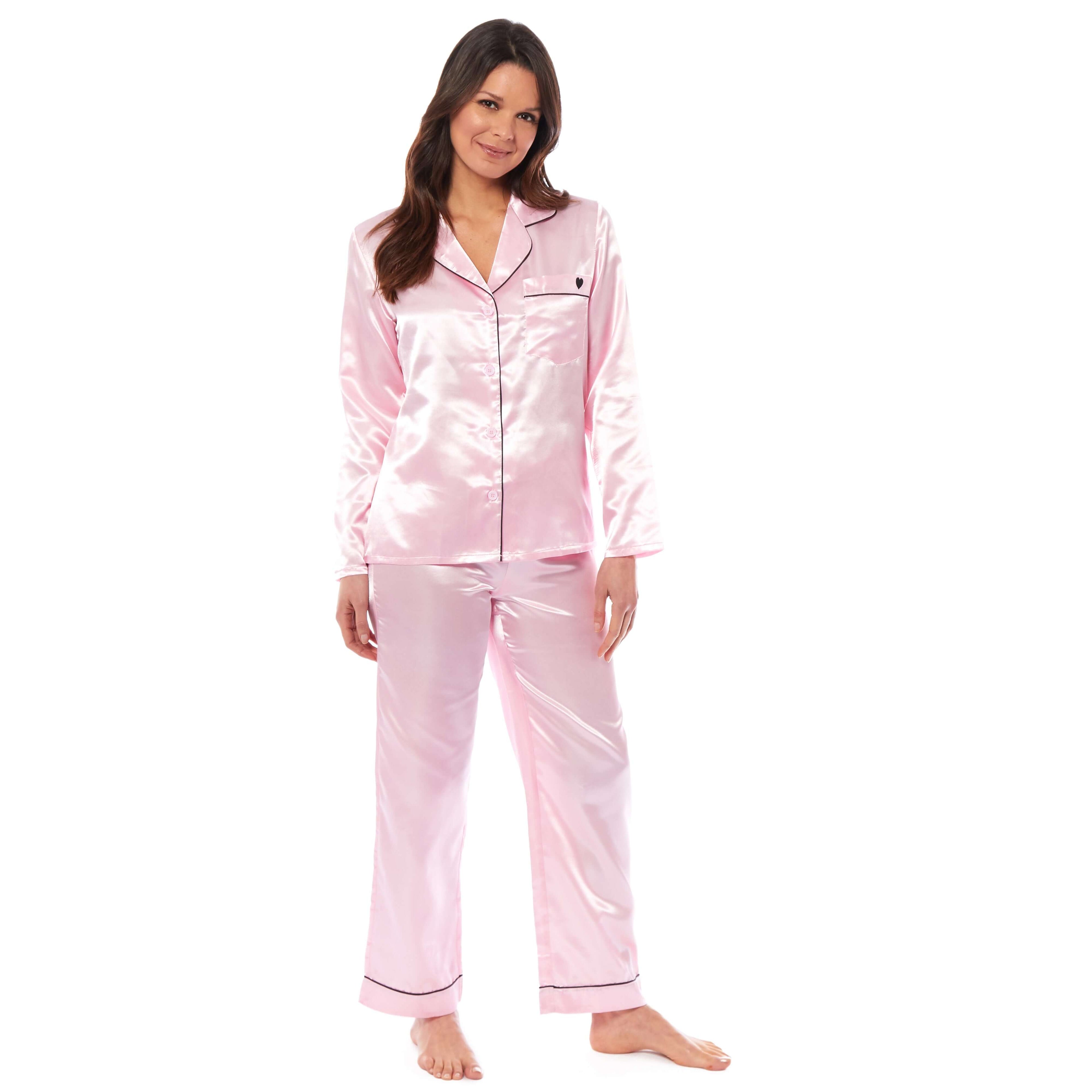 Daisy Dreamer Womens Satin Silk Pyjama Set Long Sleeve Dress Shirt Collar Loose Fit Pants