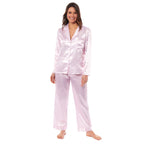 Daisy Dreamer Womens Satin Silk Pyjama Set Long Sleeve Dress Shirt Collar Loose Fit Pants