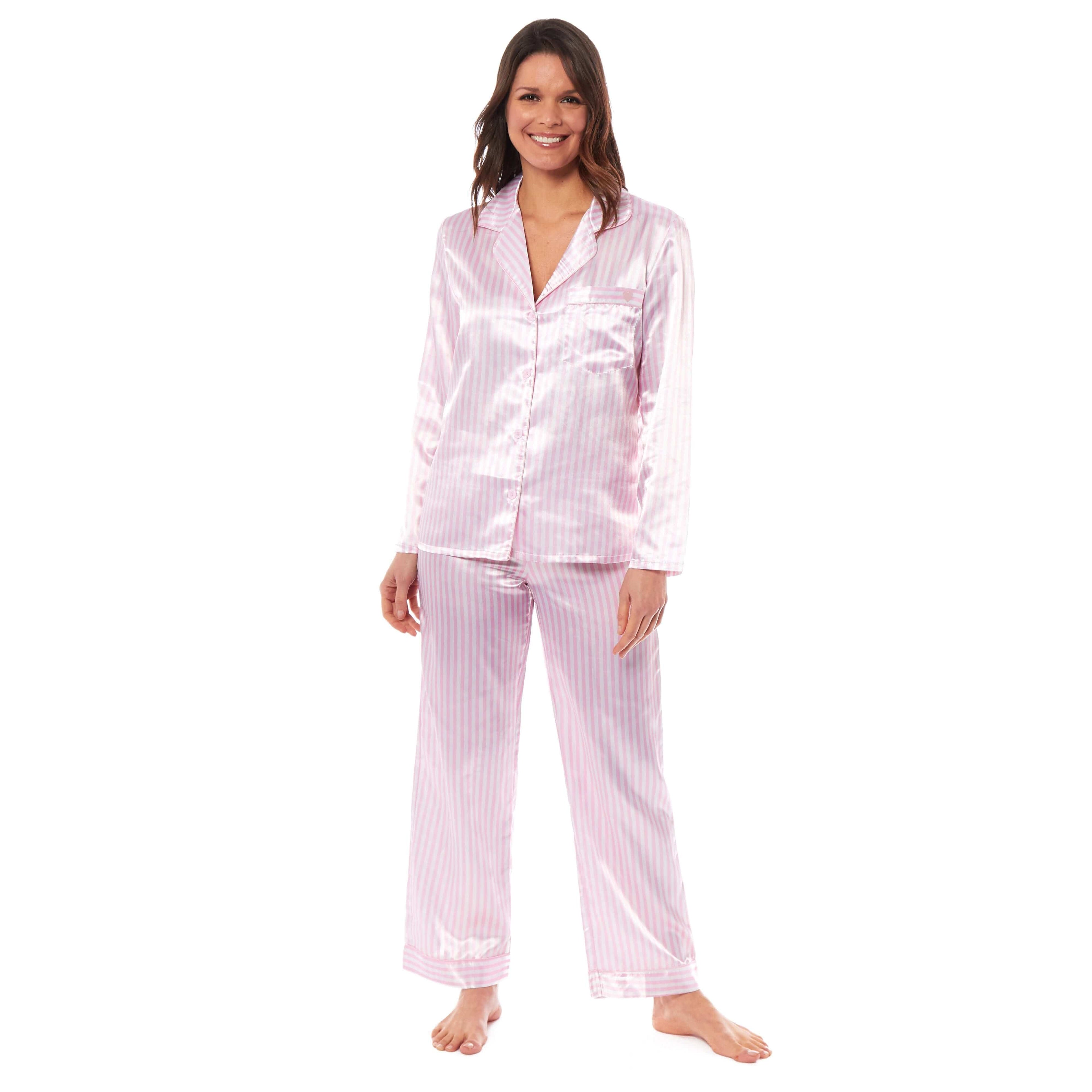 Daisy Dreamer Womens Satin Silk Pyjama Set Long Sleeve Dress Shirt Collar Loose Fit Pants