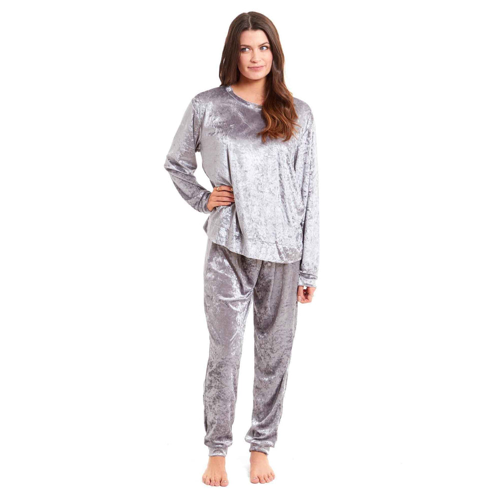 Daisy Dreamer Women's Crushed Velvet Pyjama Set Soft Loungewear Easy Care Easy-Care Cotton Rich Sleep Set