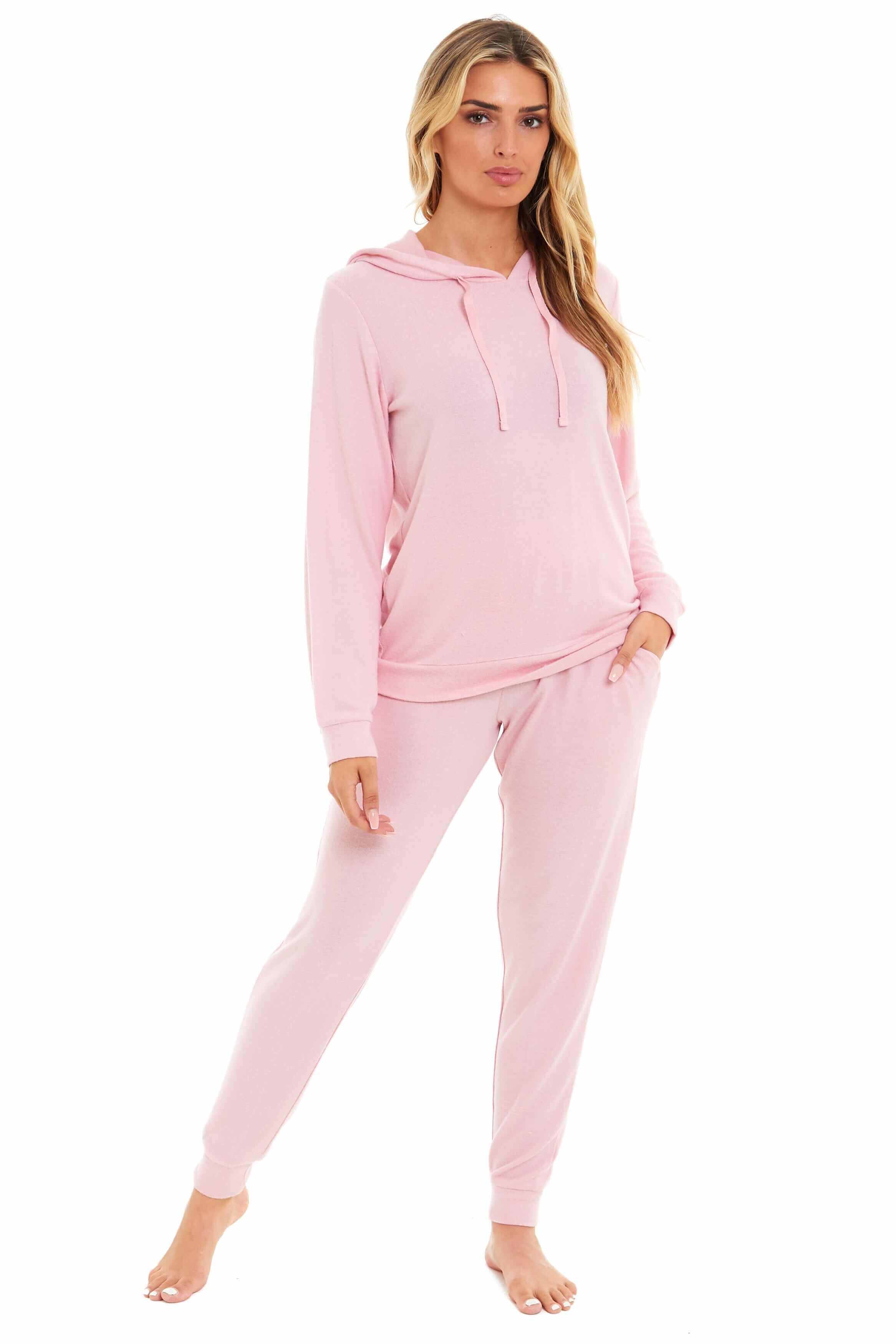 Daisy Dreamer Hooded Pyjama Set Womens Pink Grey Long Sleeve Hoodie and Pants Luxurious