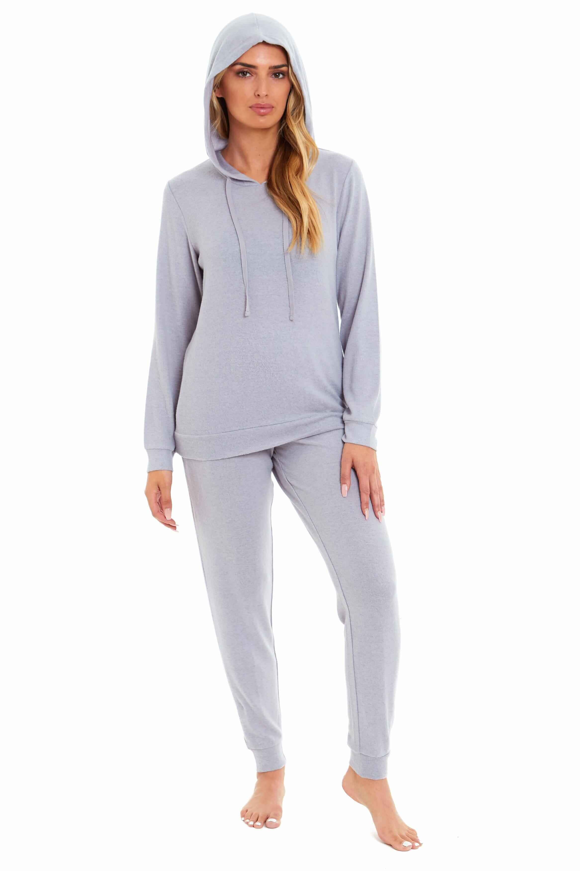 Daisy Dreamer Hooded Pyjama Set Womens Pink Grey Long Sleeve Hoodie and Pants Luxurious