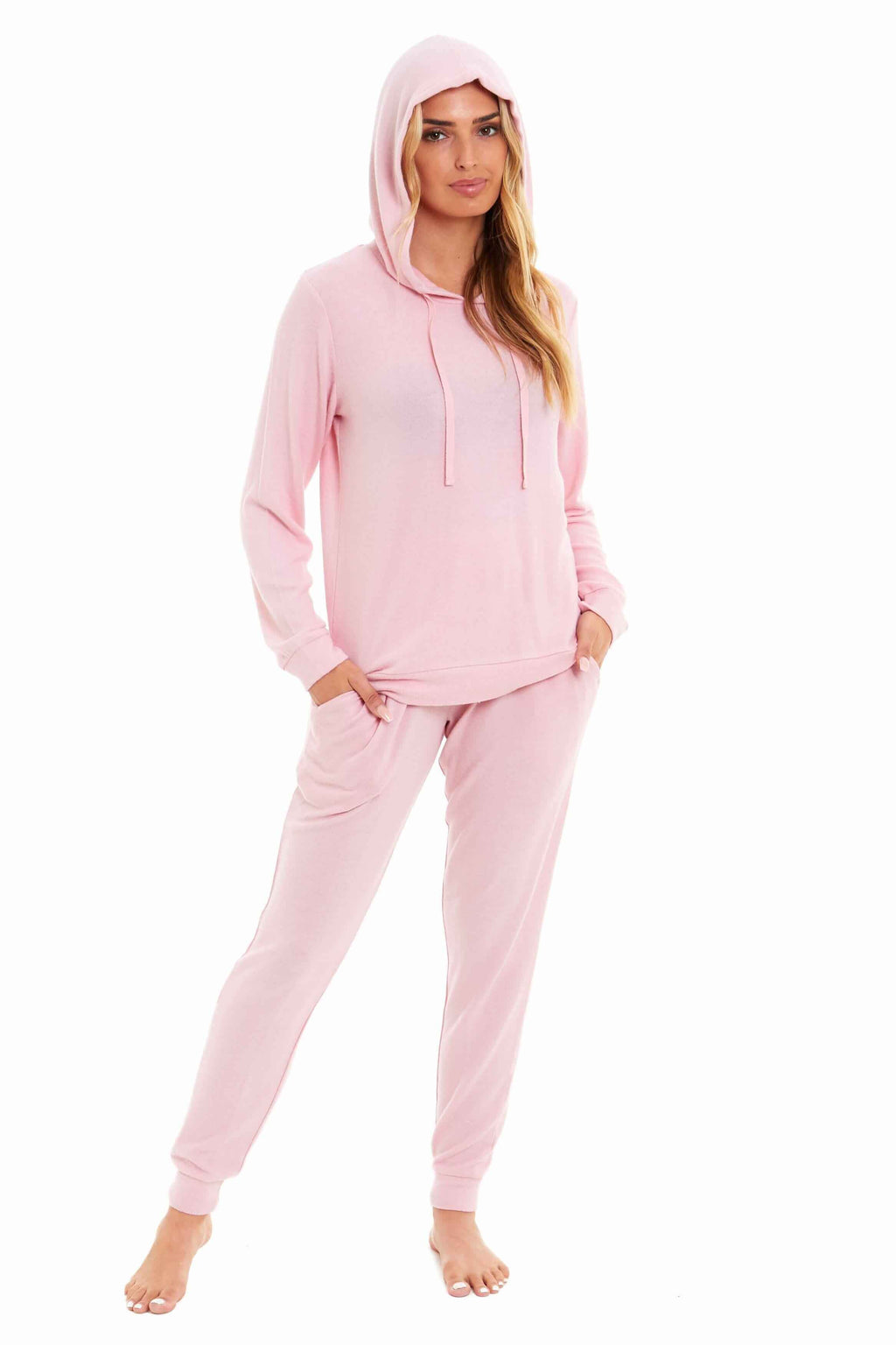 Daisy Dreamer Hooded Pyjama Set Womens Pink Grey Long Sleeve Hoodie and Pants Luxurious