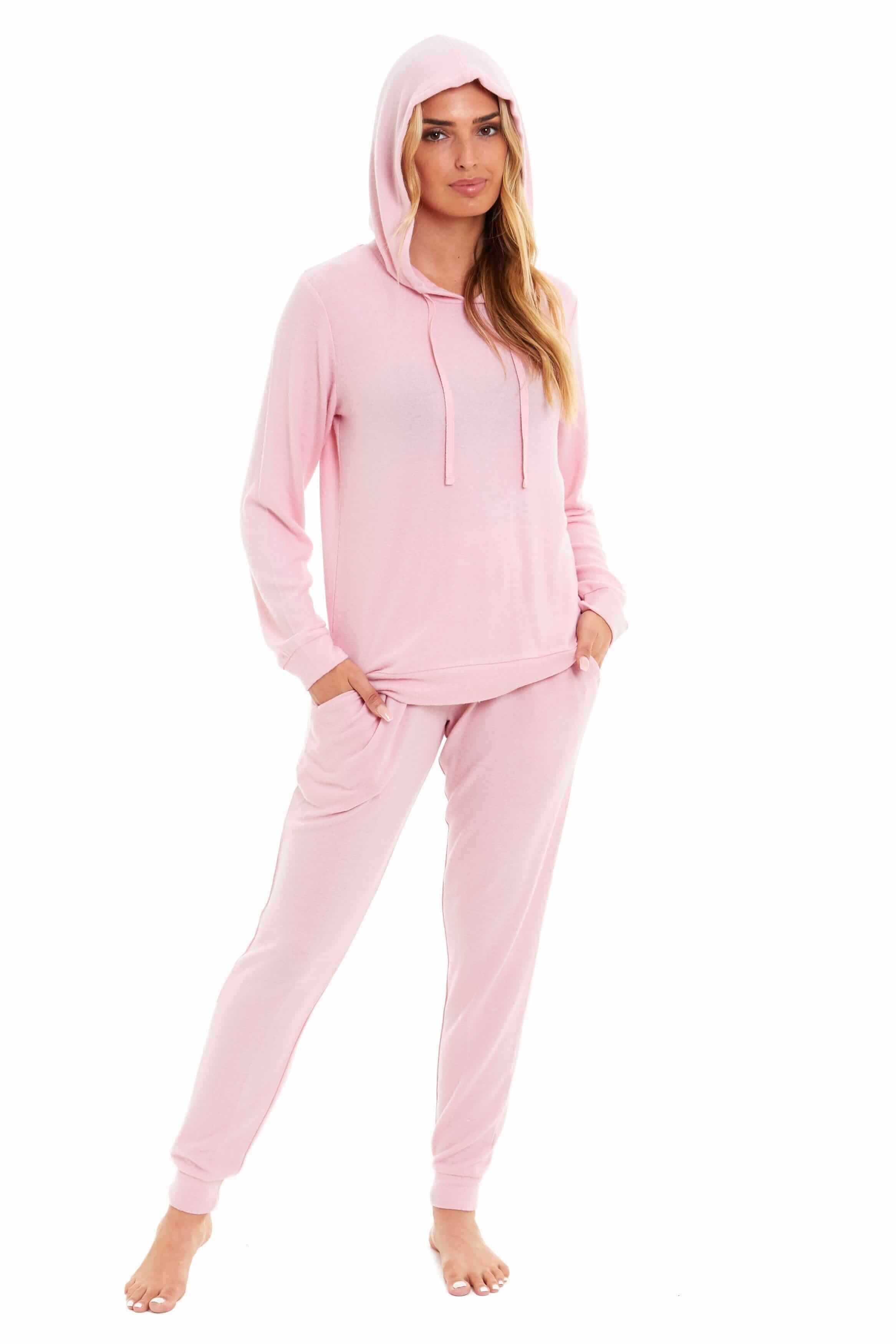 Daisy Dreamer Hooded Pyjama Set Womens Pink Grey Long Sleeve Hoodie and Pants Luxurious