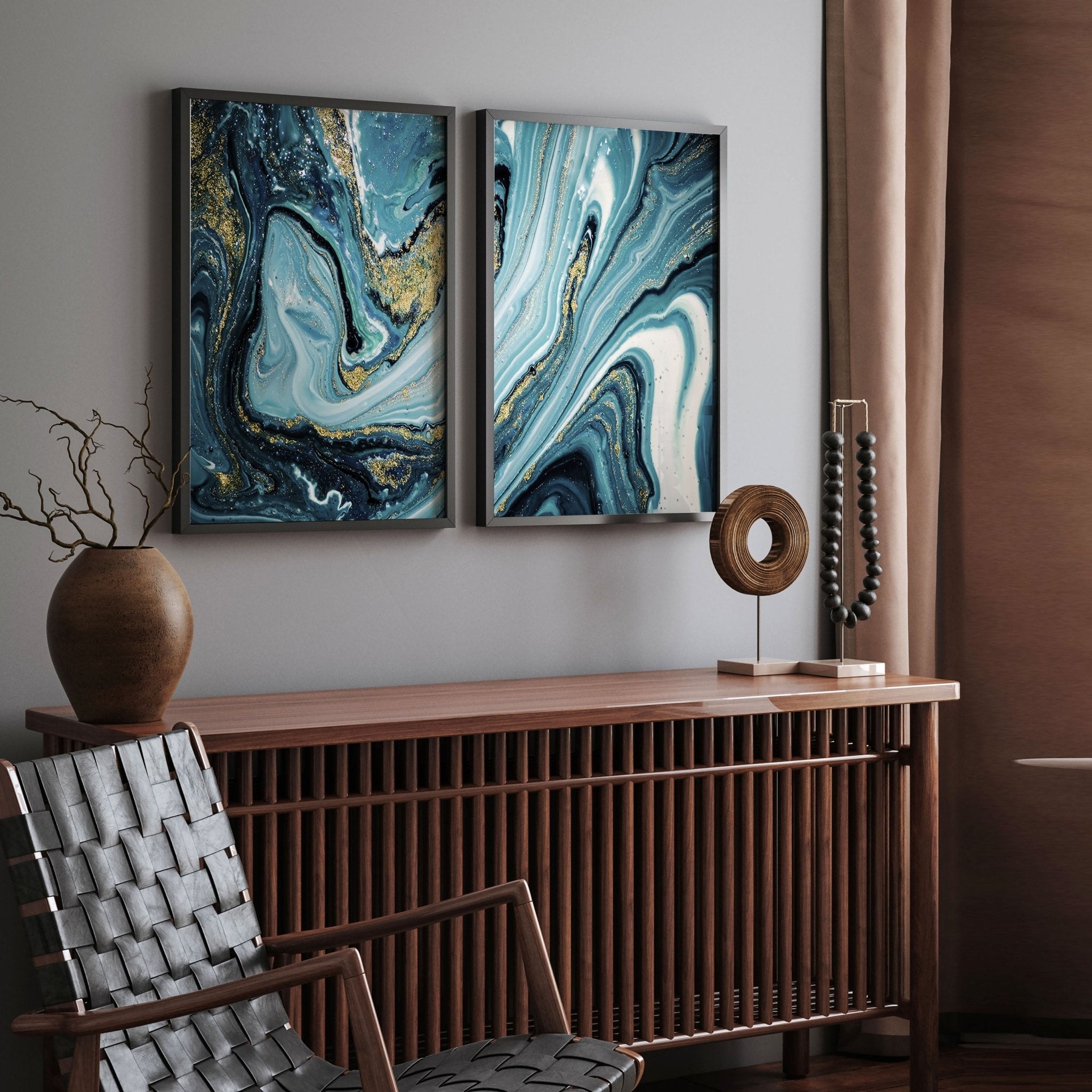 Teal luxurious wall art | set of 2 framed wall art prints