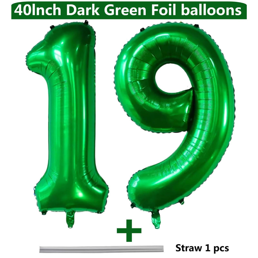 LVMOQIQIU 40-Inch Dark Green Foil Number Balloons – 19 & 91 for Parties