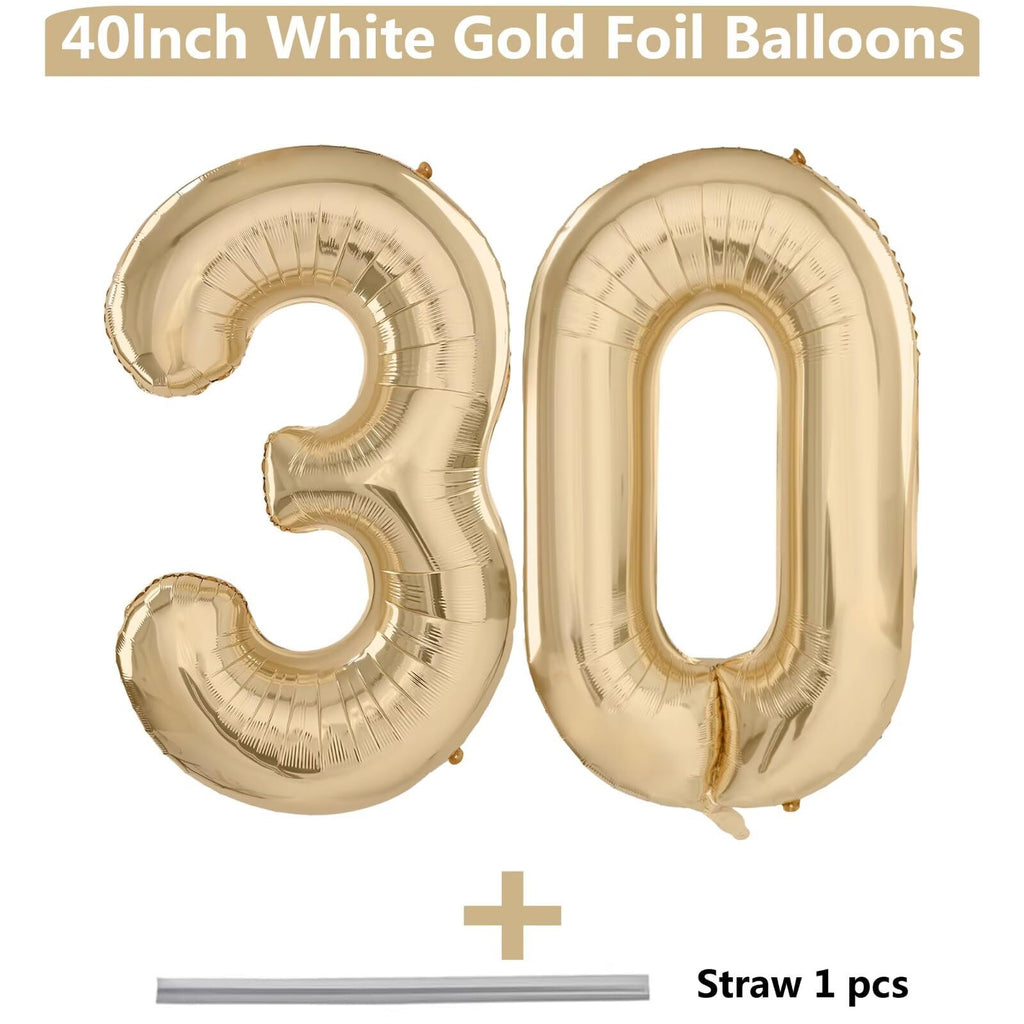 Light Gold 40-Inch Number Balloons (30) – LVMOQIQIU Champagne Gold Foil Balloons for 30th Birthday, Weddings