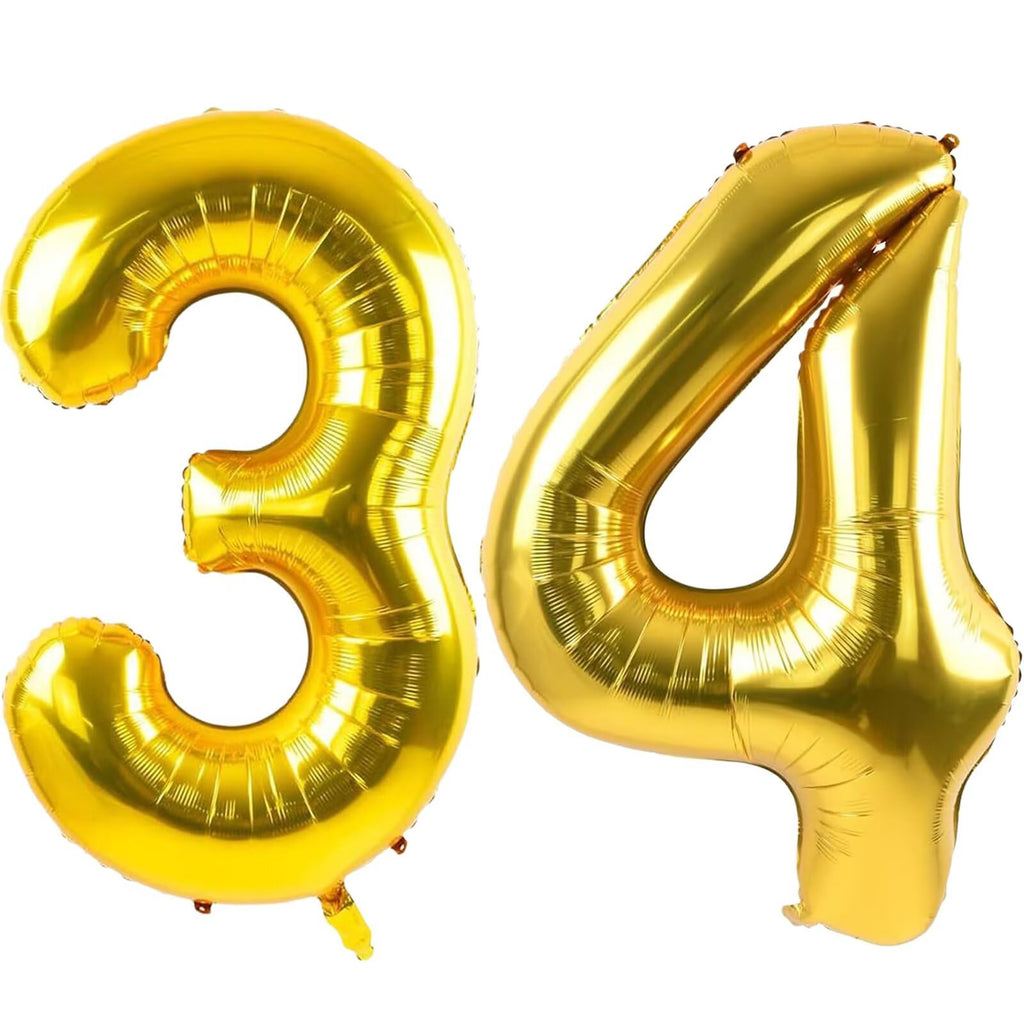 LVMOQIQIU Gold Foil Number Balloons 40 Inch – 34 & 43 for Birthdays, Weddings & Milestones