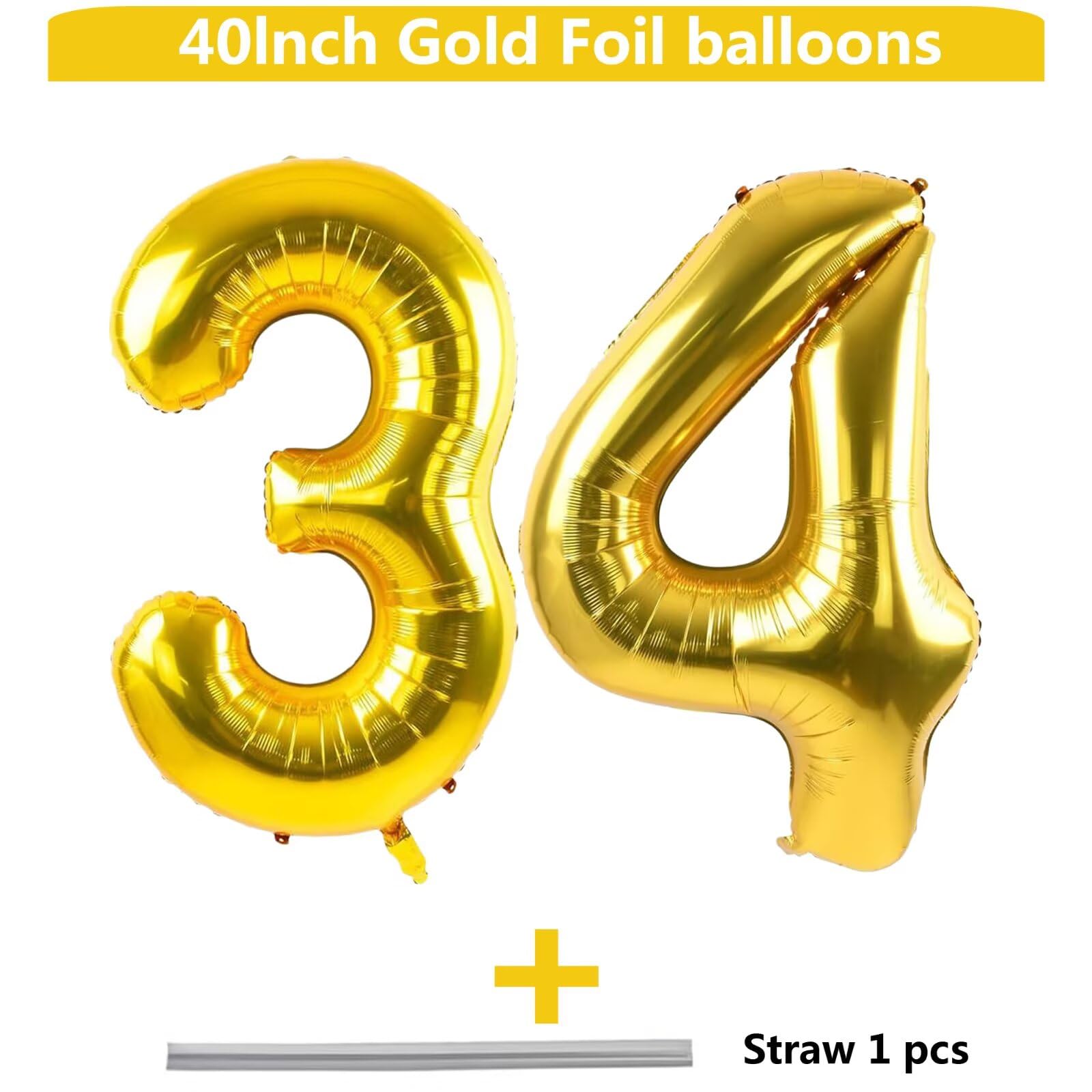 LVMOQIQIU Gold Foil Number Balloons 40 Inch – 34 & 43 for Birthdays, Weddings & Milestones