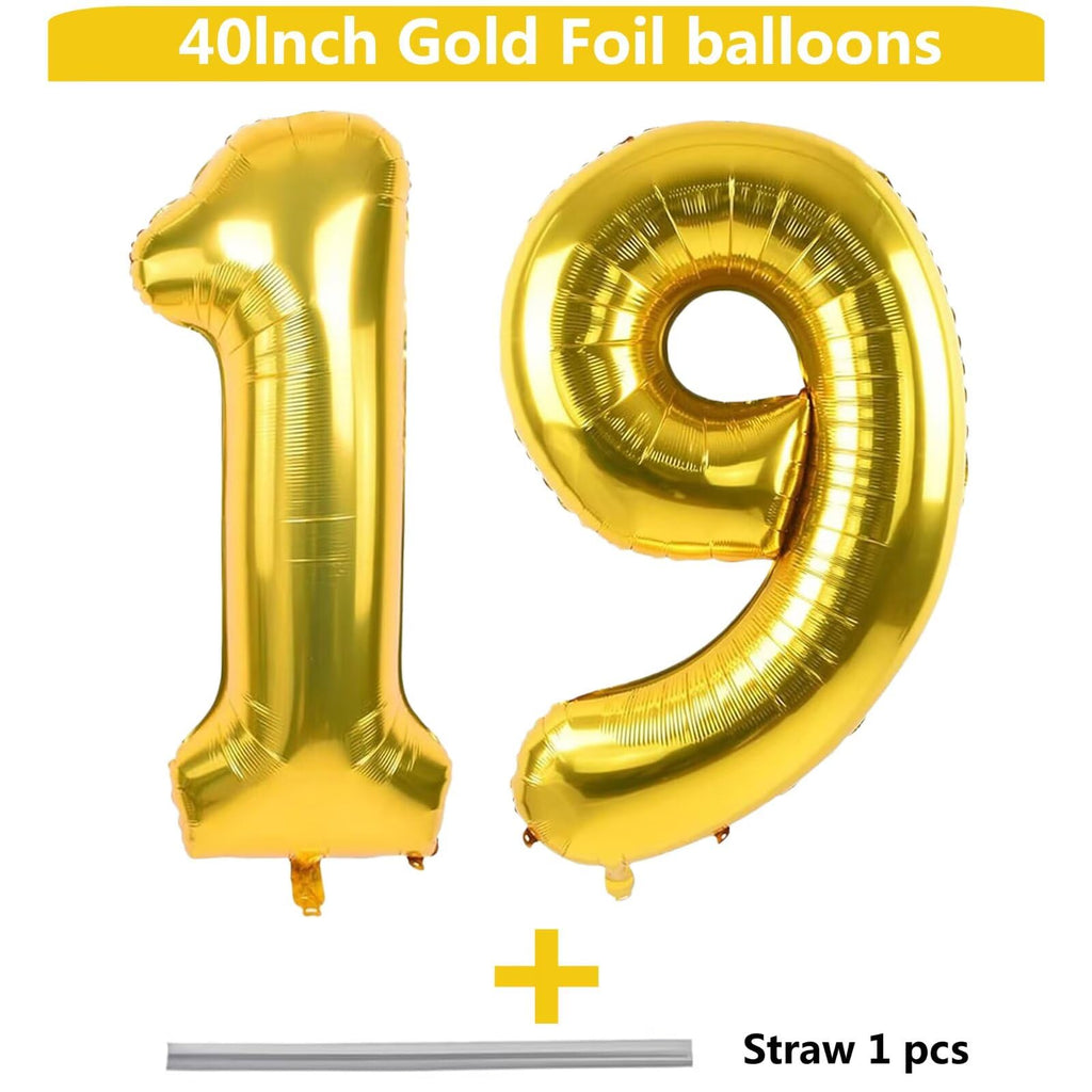 LVMOQIQIU Gold Number Balloons – 40 Inch Foil Numerals (19 & 91) for Birthday, Wedding & Party Decor