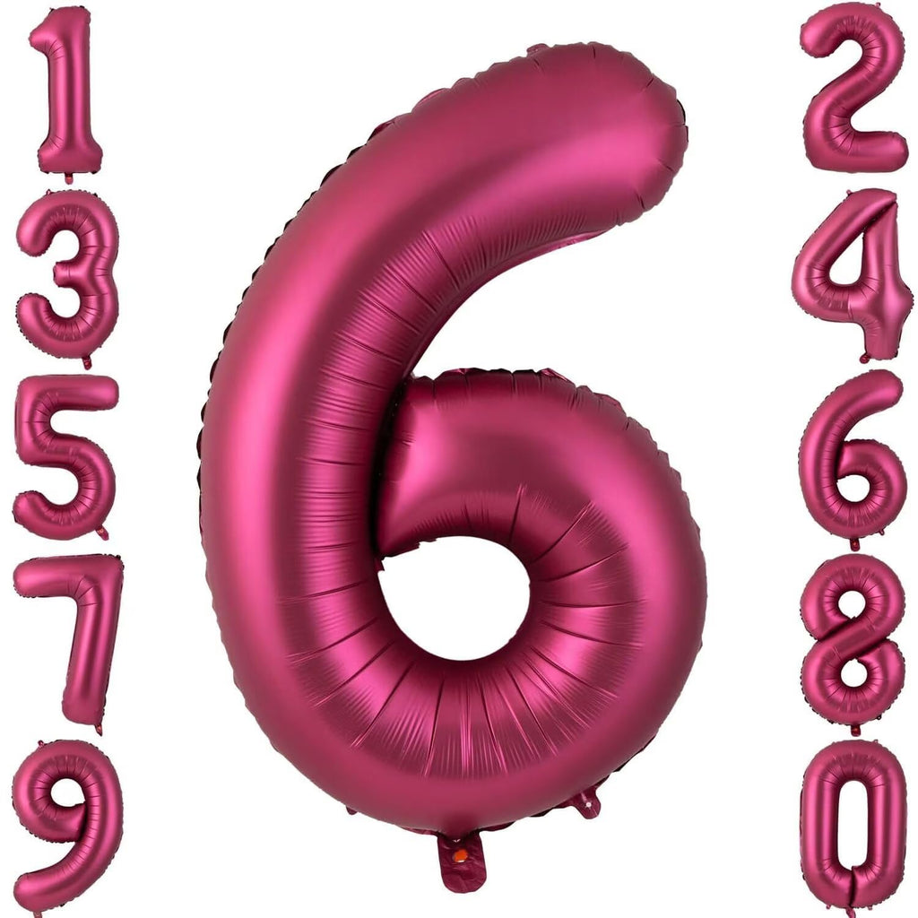 LVMOQIQIU 40-inch Burgundy 6 Balloon - Wine Red Foil Number 6 Balloons for Parties