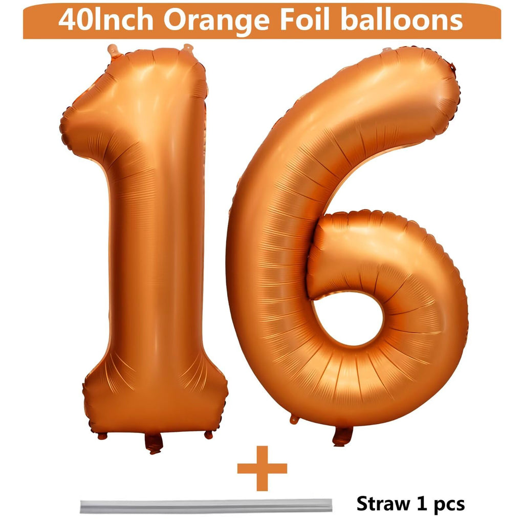 LVMOQIQIU 40in Orange Foil Number Balloons – 16 or 61 (2-Pack)