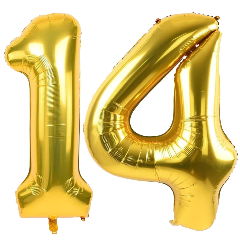 LVMOQIQIU Gold Number Balloons 40 Inch — 14 & 41 Foil Balloons for Birthdays & Weddings