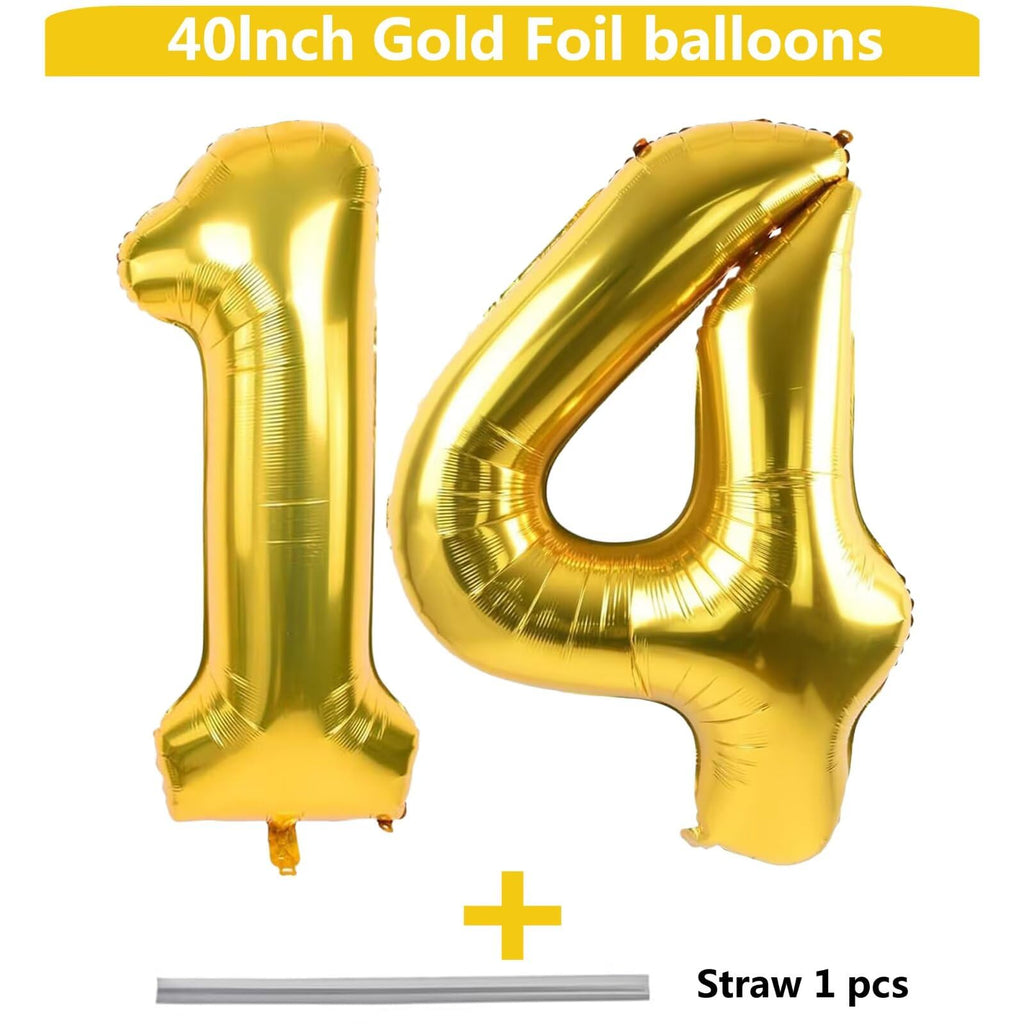 LVMOQIQIU Gold Number Balloons 40 Inch — 14 & 41 Foil Balloons for Birthdays & Weddings