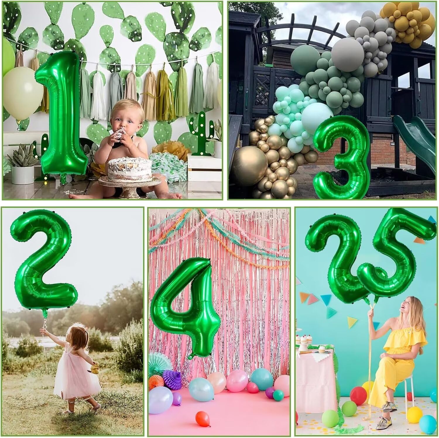 LVMOQIQIU 40-Inch Dark Green Foil Balloons – 14 & 41 Number Sets for Weddings & Parties
