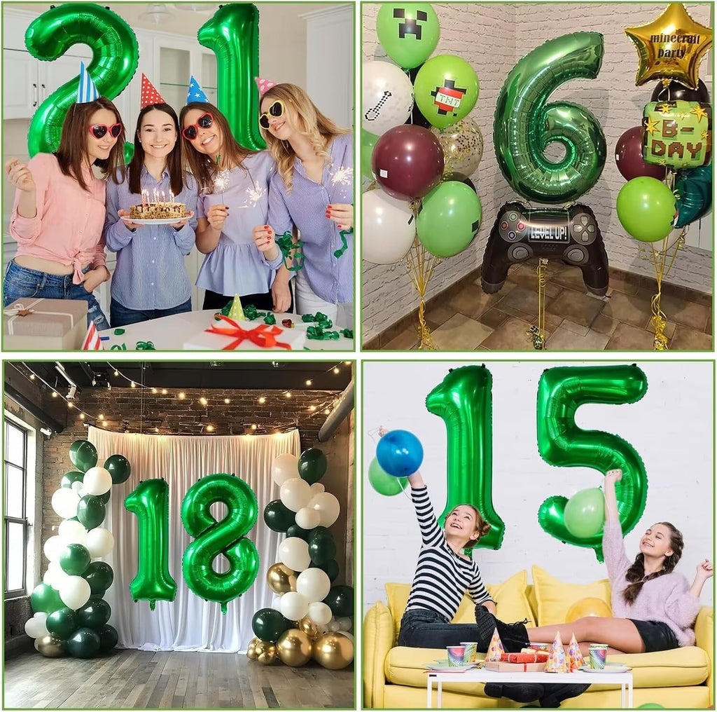 LVMOQIQIU 40-Inch Dark Green Foil Balloons – 14 & 41 Number Sets for Weddings & Parties