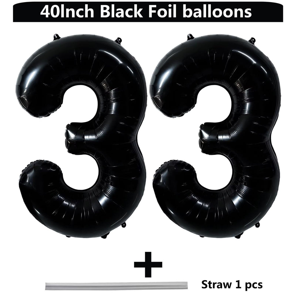 LVMOQIQIU Black 33 Number Balloon - 40-Inch Large Foil Balloons for Party Decor
