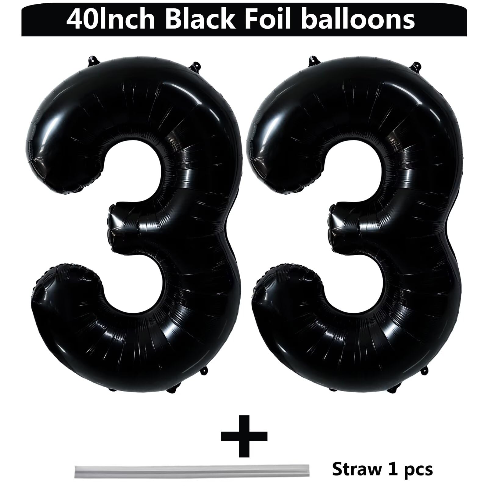 LVMOQIQIU Black 33 Number Balloon - 40-Inch Large Foil Balloons for Party Decor