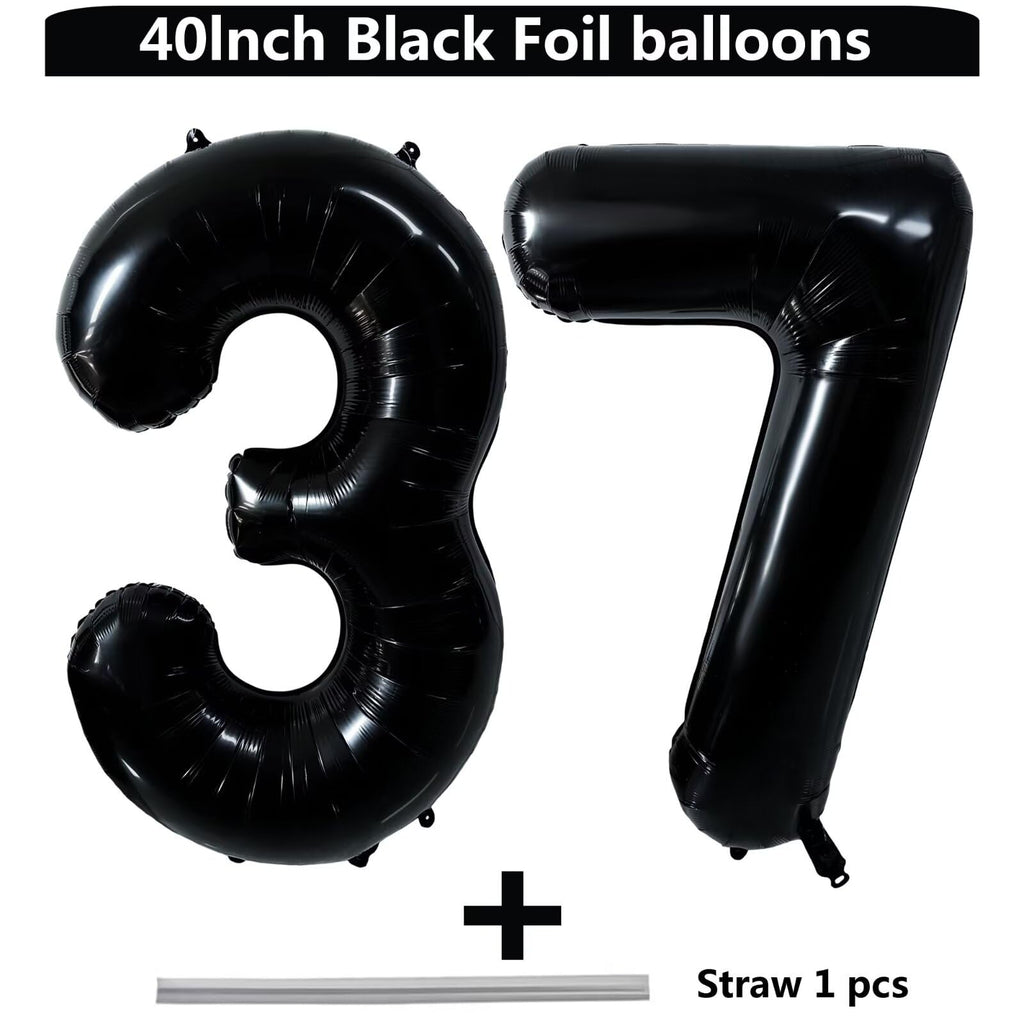 LVMOQIQIU Black 37 Number Balloon – 40-Inch Foil Balloons for Party Decor