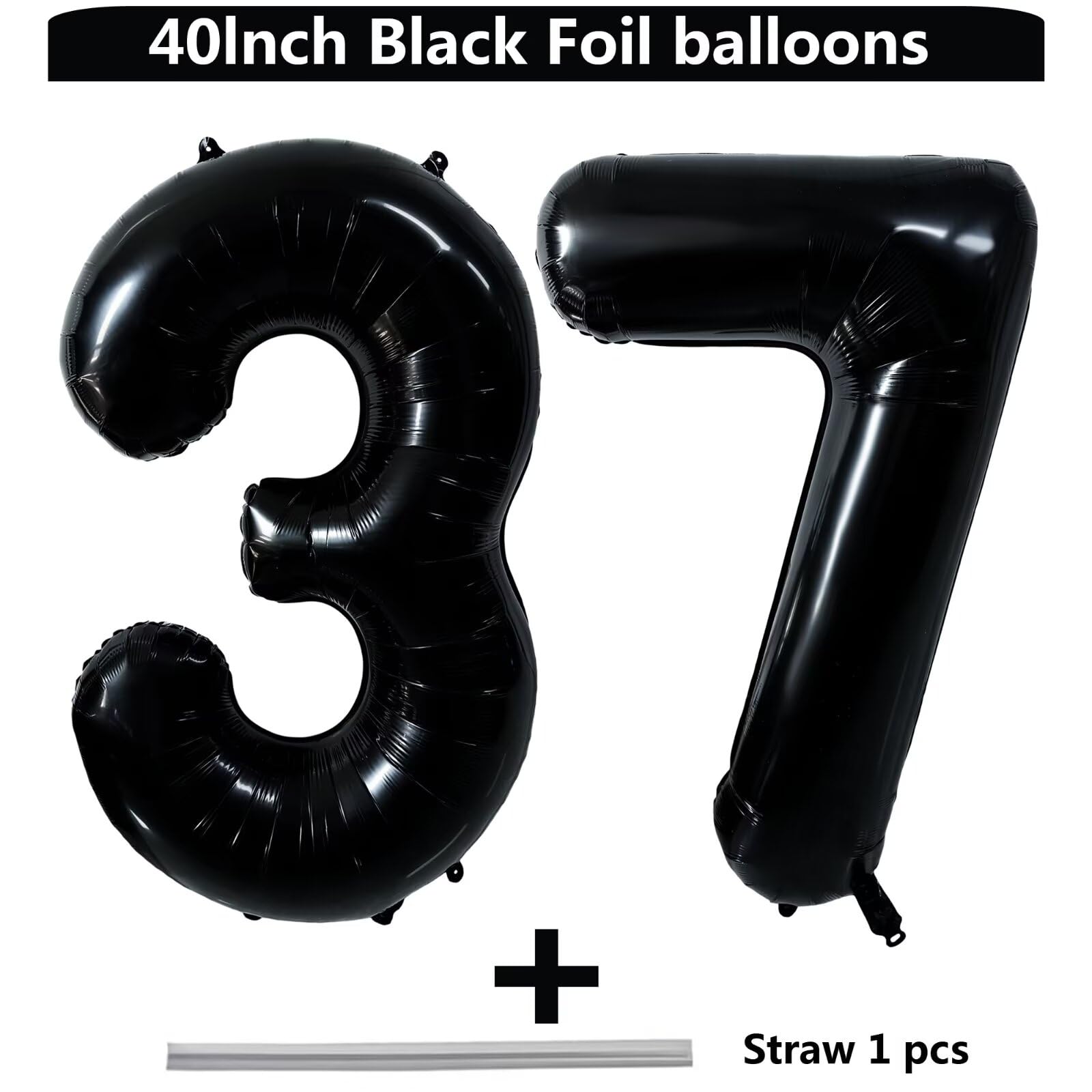 LVMOQIQIU Black 37 Number Balloon – 40-Inch Foil Balloons for Party Decor