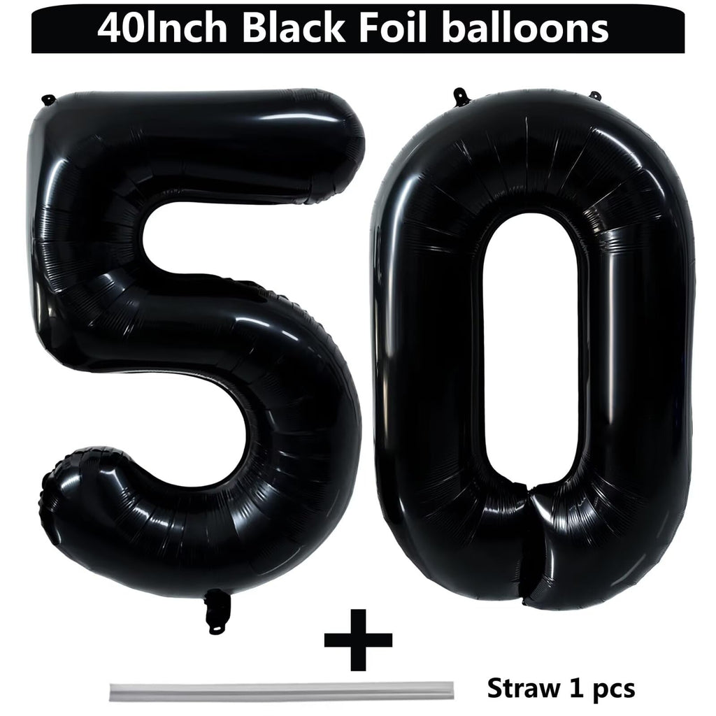 LVMOQIQIU Black 50 Number Balloon – 40 Inch Foil Balloons for Milestone Parties