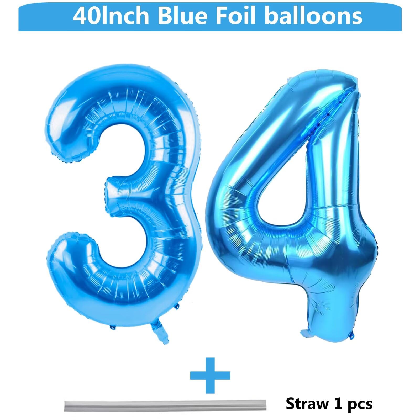 LVMOQIQIU 40-Inch Blue Foil Balloons – Blue Number 34 & 43 for Birthdays, Weddings & Parties