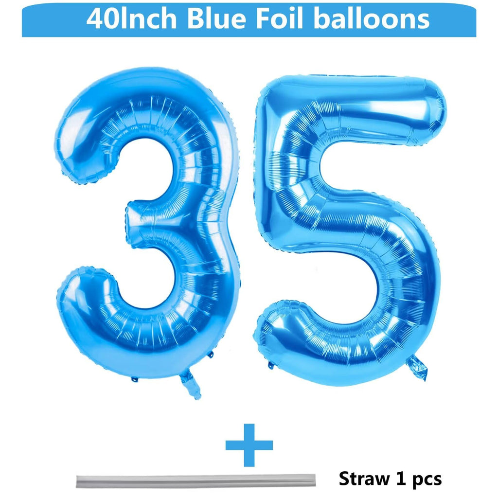 LVMOQIQIU 40-Inch Blue Foil Balloons — Number 35 & 53 for Celebrations