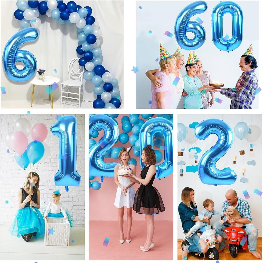 LVMOQIQIU 40in Blue Number Balloons – 2 & 1 Foil Set for Birthday Parties
