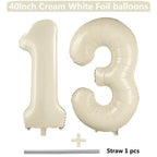 LVMOQIQIU Cream White 40-Inch Foil Number Balloons – 13/31 Set for Birthday, Wedding & Anniversary