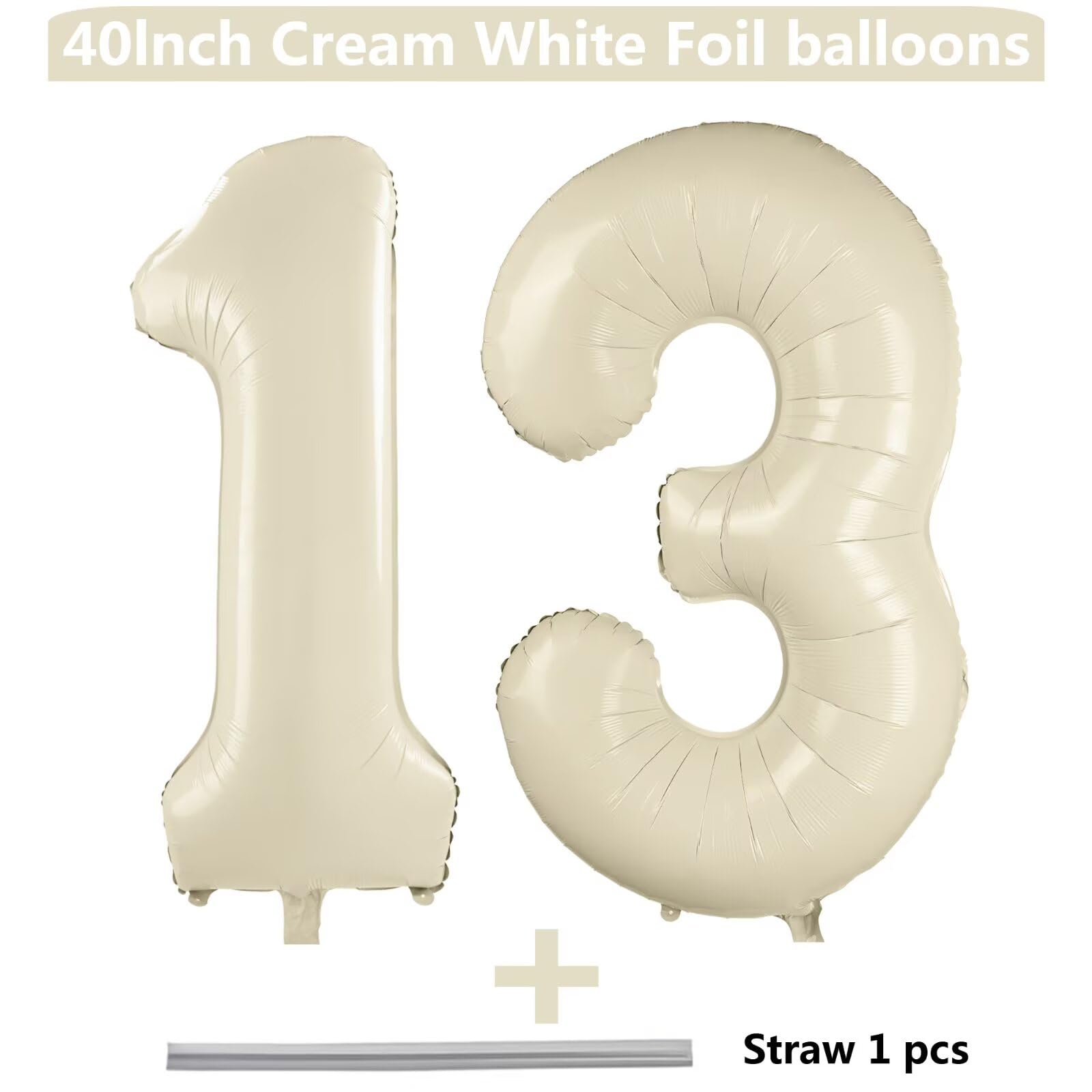 LVMOQIQIU Cream White 40-Inch Foil Number Balloons – 13/31 Set for Birthday, Wedding & Anniversary