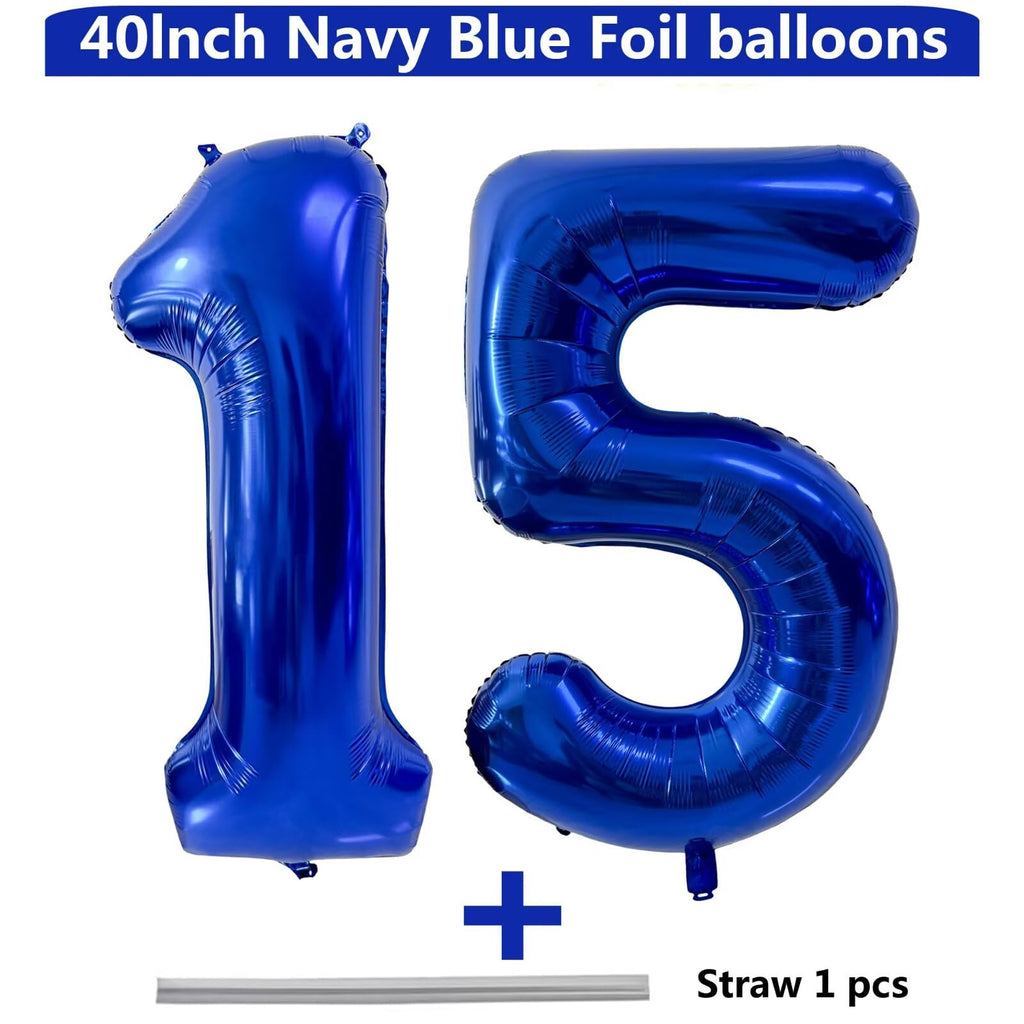 LVMOQIQIU 40 Inch Navy Blue Foil Balloons – 15 Numeric Balloons for Birthday, Wedding & Anniversary