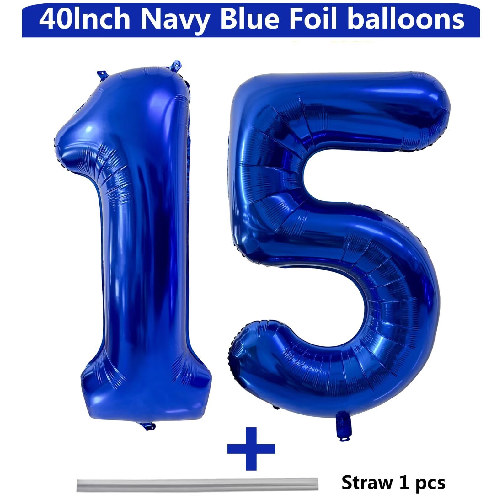 LVMOQIQIU 40 Inch Navy Blue Foil Balloons – 15 Numeric Balloons for Birthday, Wedding & Anniversary