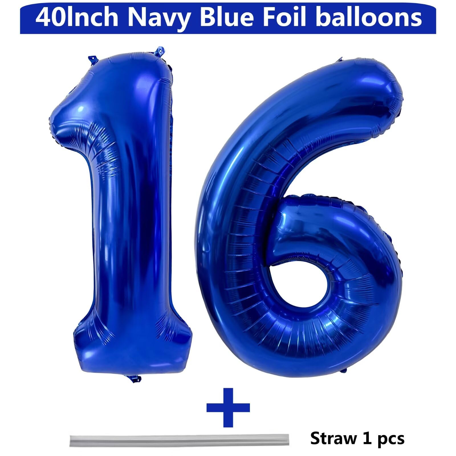 LVMOQIQIU 40-Inch Navy Blue Foil Number 16 Balloons | Large Birthday & Anniversary Decoration