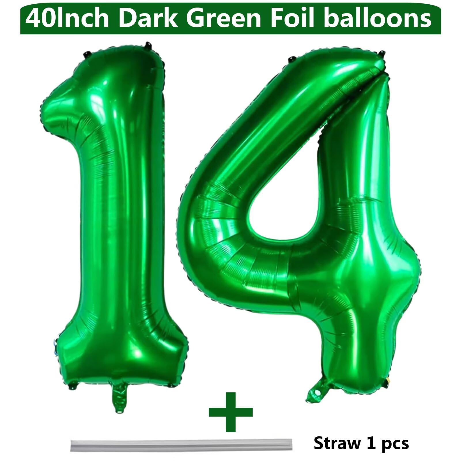 LVMOQIQIU 40-Inch Dark Green Foil Balloons – 14 & 41 Number Sets for Weddings & Parties