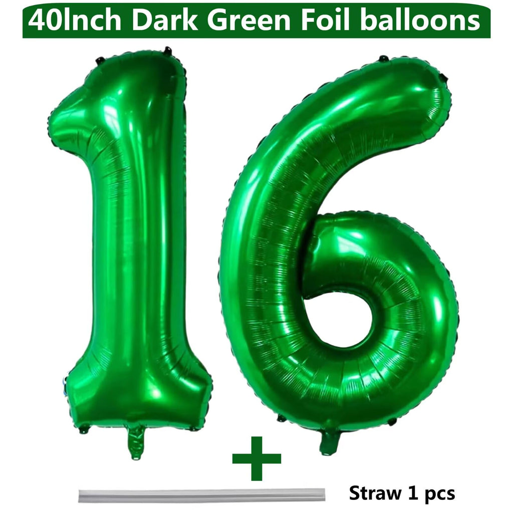 LVMOQIQIU 40-Inch Dark Green Foil Balloons — Numbers 16 & 61 for Celebrations