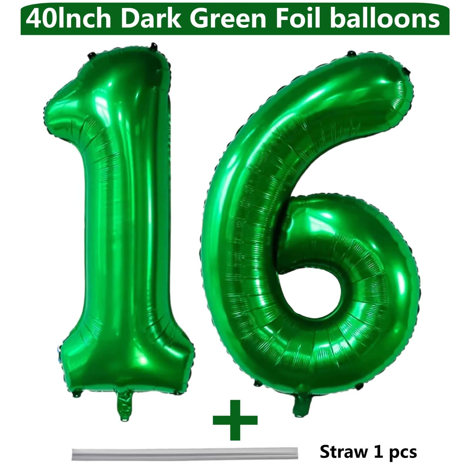 LVMOQIQIU 40-Inch Dark Green Foil Balloons — Numbers 16 & 61 for Celebrations