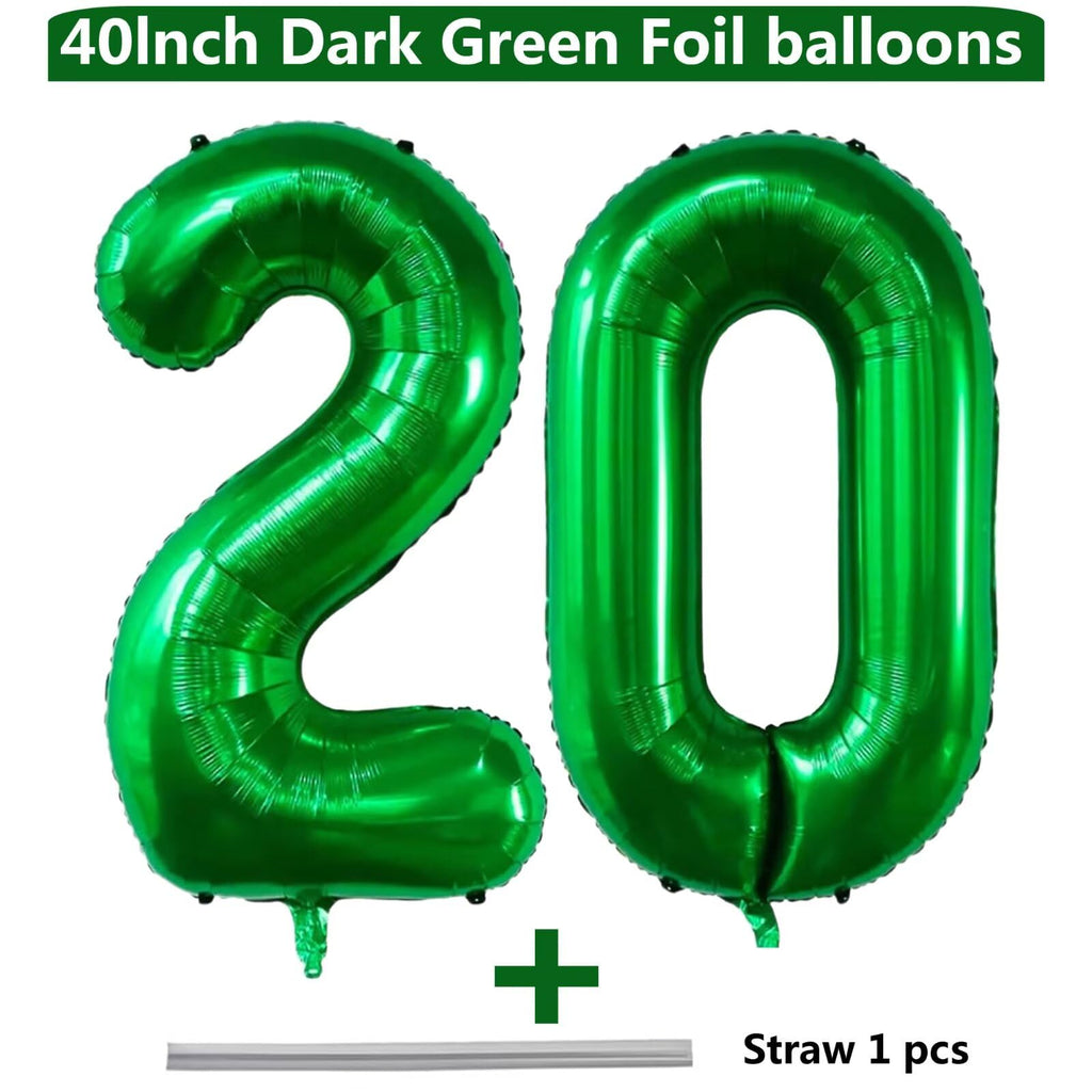 LVMOQIQIU 40-Inch Dark Green Foil Number Balloons – 20, Birthday & Event Decor