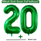 LVMOQIQIU 40-Inch Dark Green Foil Number Balloons – 20, Birthday & Event Decor